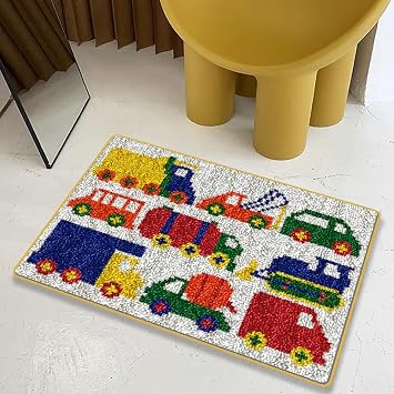 JILIP DIY Latch Hook Kits, Construction Truck Printed Canvas Embroidery Tapestry Kits, for Art Craft Throw Rug Cross Stitch Sofa Seat Cushion Crocheting Kits Size 90 * 60CM/35.4 * 23.6"