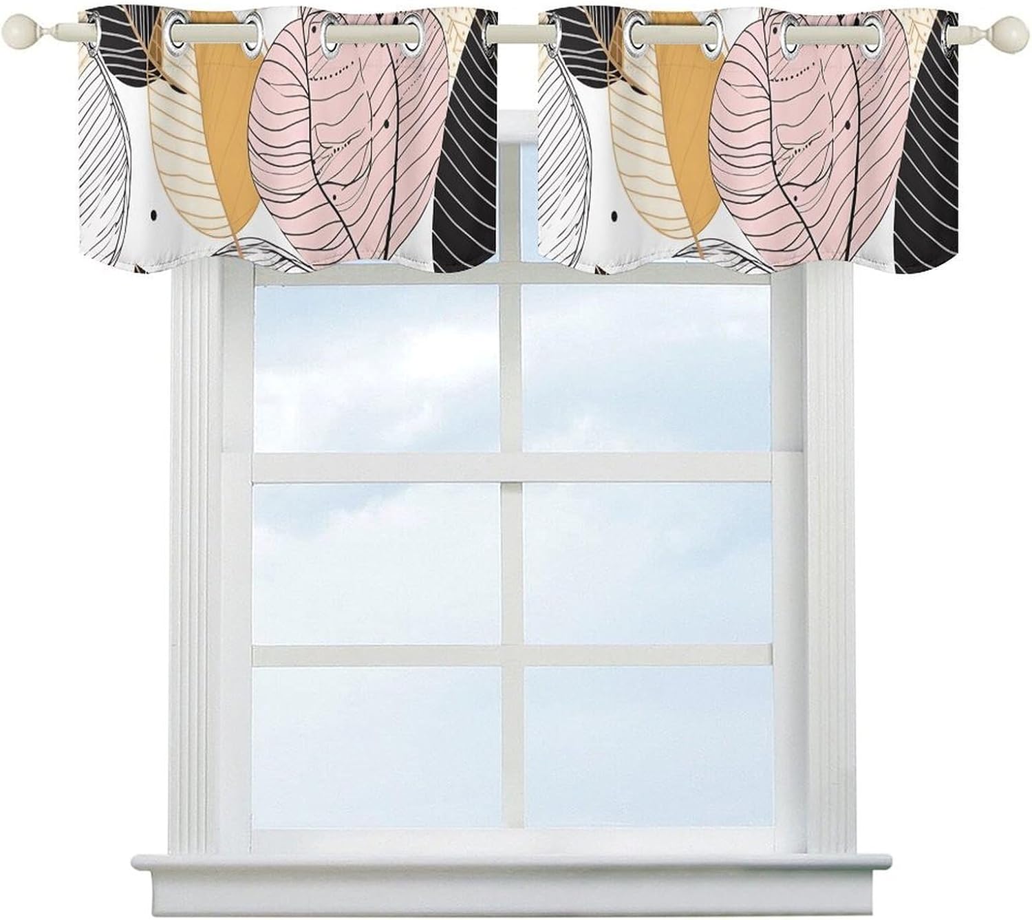 Line Art Drawing Valance for Windows, 2 Pack Kitchen Curtains Modern Home Decor, Soft Blackout Window Curtains for Living Room & Bedroom, 18 X 52 Inch