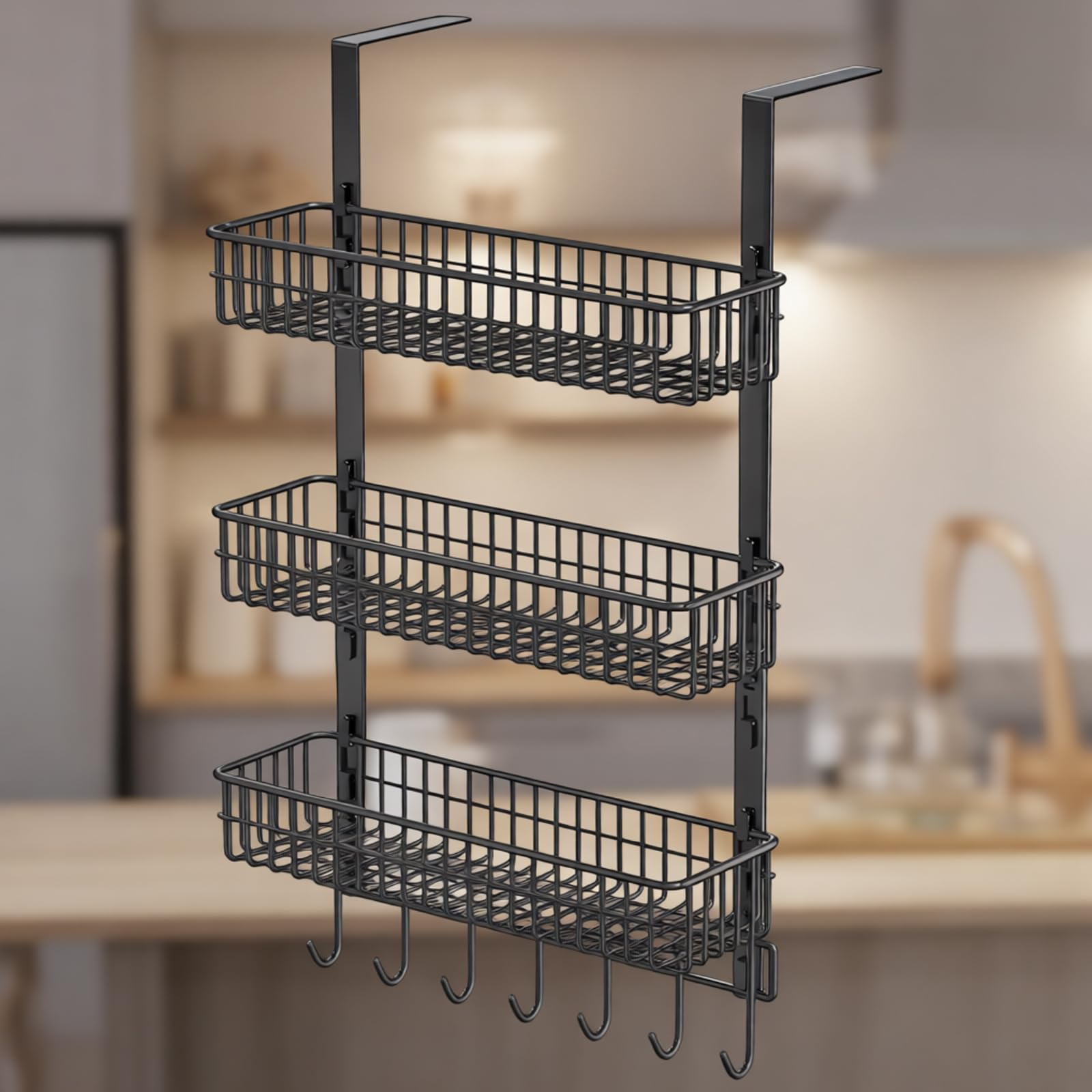 COOLHOOD Moderno estante de almacenamiento de 3 escalones, elegante acabado negro o blanco, se adapta al estante colgante de puerta lateral o pared del refrigerador
