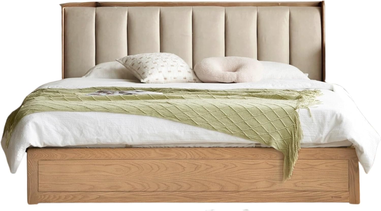 GVAwood Ash Solid Wood Genuine Leather, Technical Cloth Box Storage Bed (180x200cm) (70.9x78.7 inch) / Natural Wood Color Off-White Leather high Berth Genuine Without Bottom Board