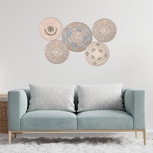 Miniatura 6 de uxcell Cesta decorativa de pared, cesta plana de hierba marina tejida natural, canasta decorativa para colgar en la pared, arte de pared bohemio