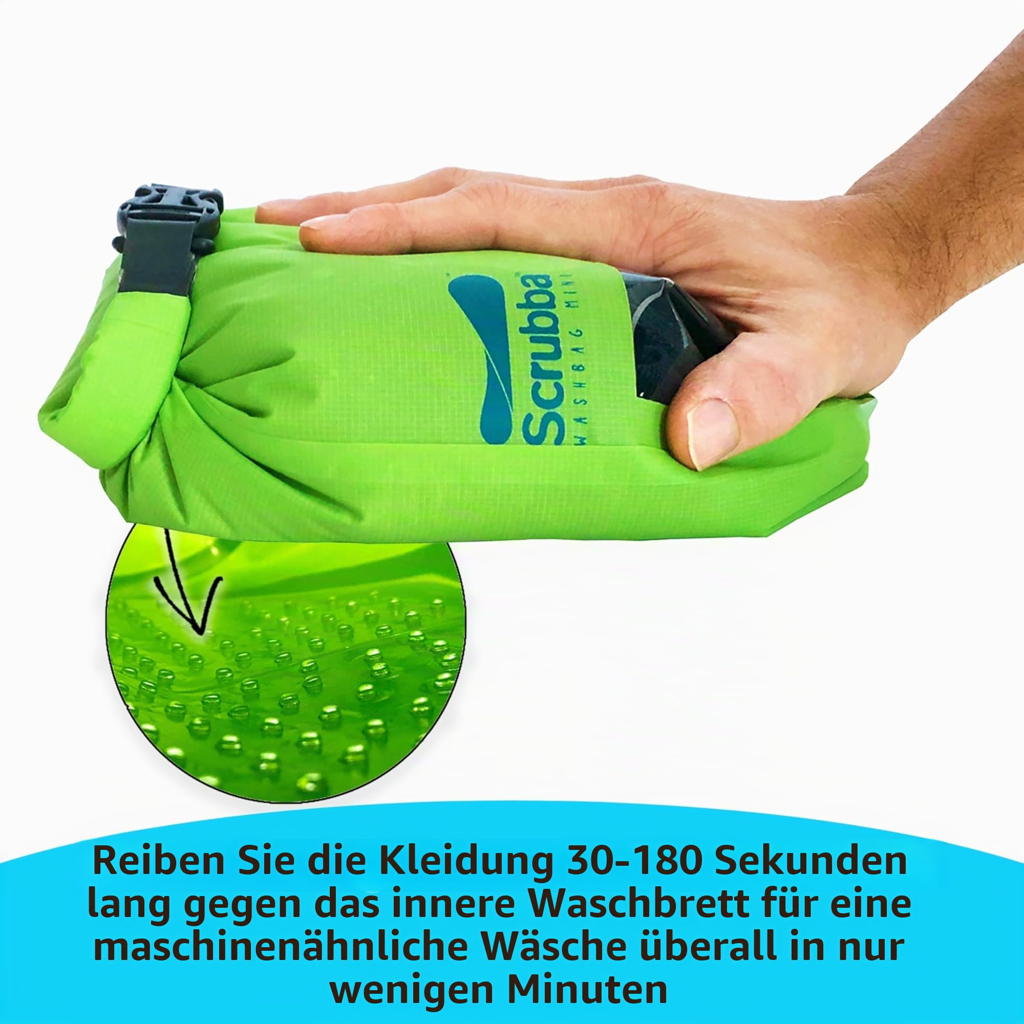 Scrubba MINI Waschbeutel – Ultrakompakte tragbare Waschmaschine – Ideal für Reisen, Camping & Wandern – Ohne Strom, leicht & faltbar – Handwaschbeutel für unterwegs – Für kleine Wäsche – 70g
