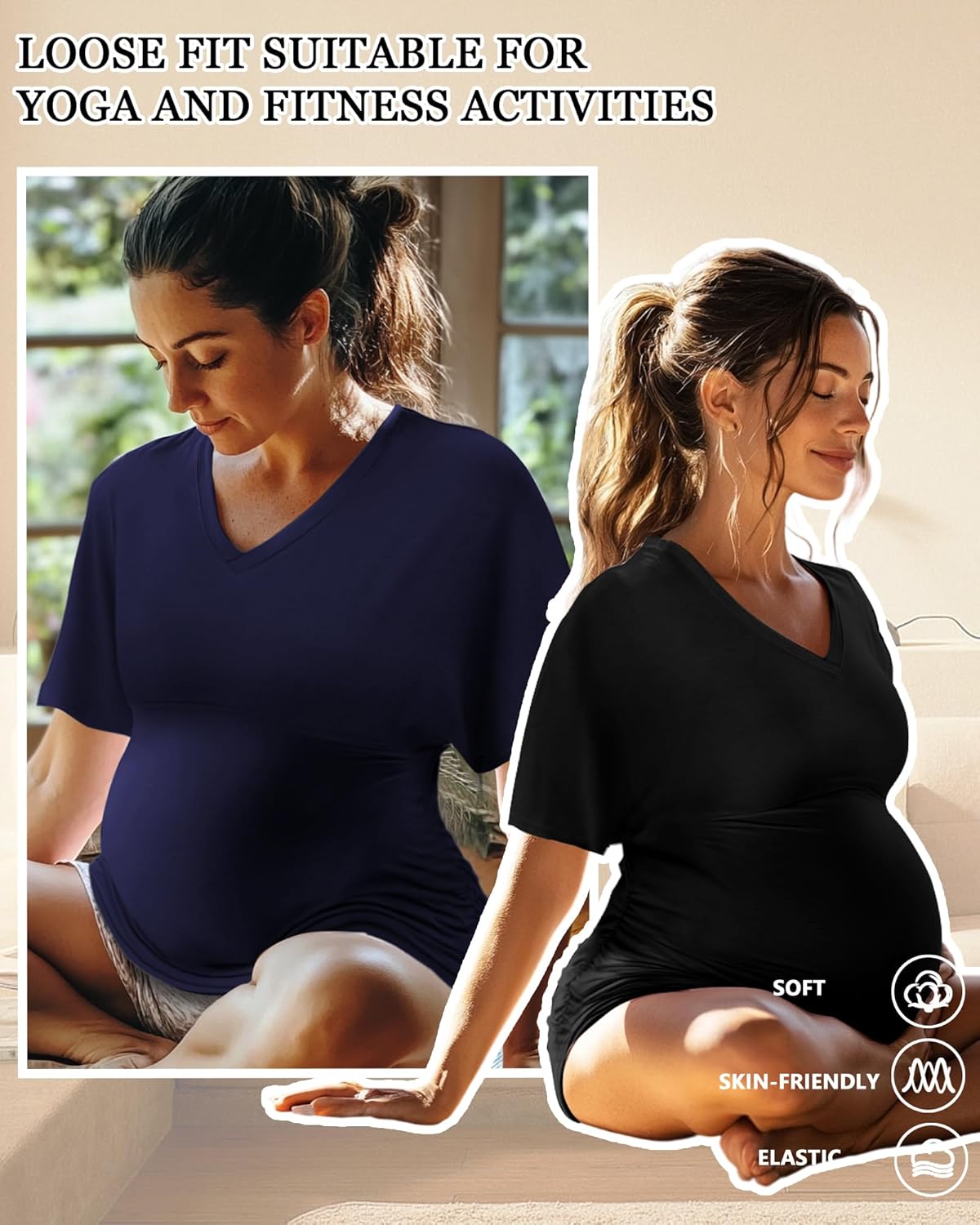 Ficerd 3 Packs Womens Maternity Shirts V Neck Dolman Short Sleeve Loose Side Ruched Tunic Tops Pregnancy Clothes - Image 3