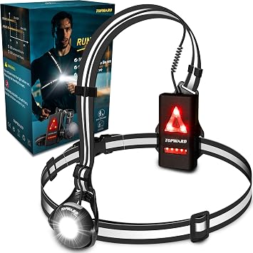 Topward Running Lights for Runners USB-C Rechargeable, Chest Headlamp with 500 Lumen Adjustable Beam, Safety Light for Walking Dog at Night