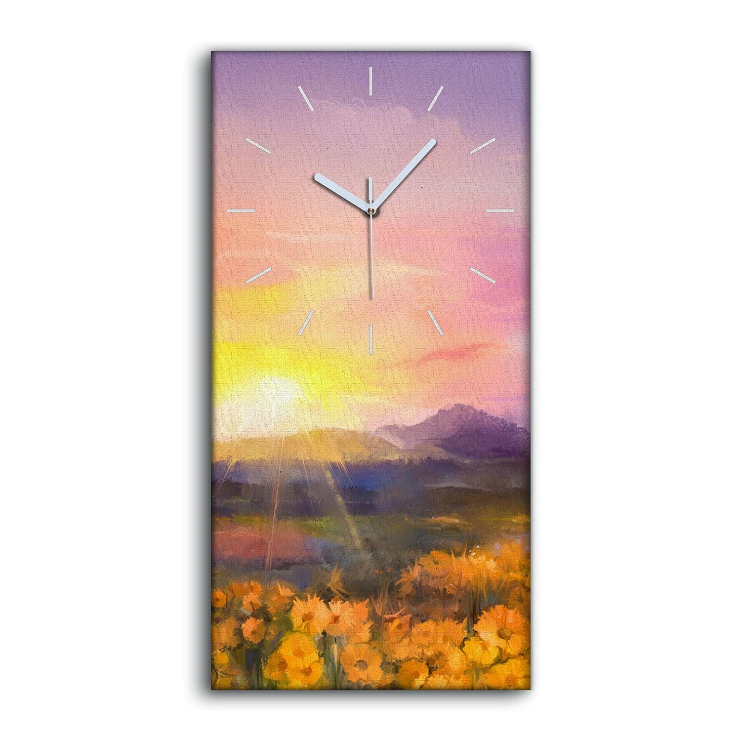 Horloge image art moderne fleurs jaunes daisies décoration 30x60cm