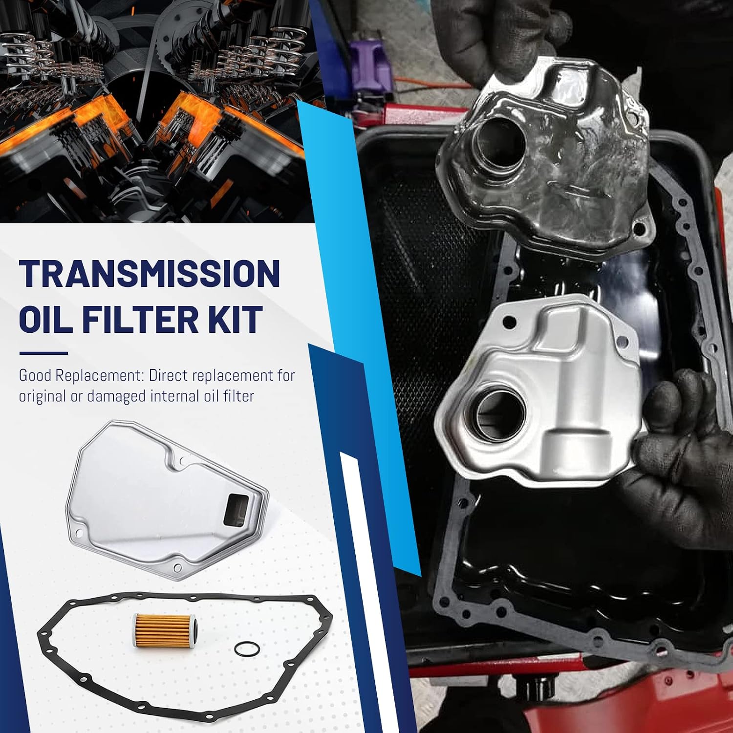 3PCS Transmission Oil Filter & Pan Gasket set Compatible With Nissan Altima Maxima Sentra 33010-JF015 Silver