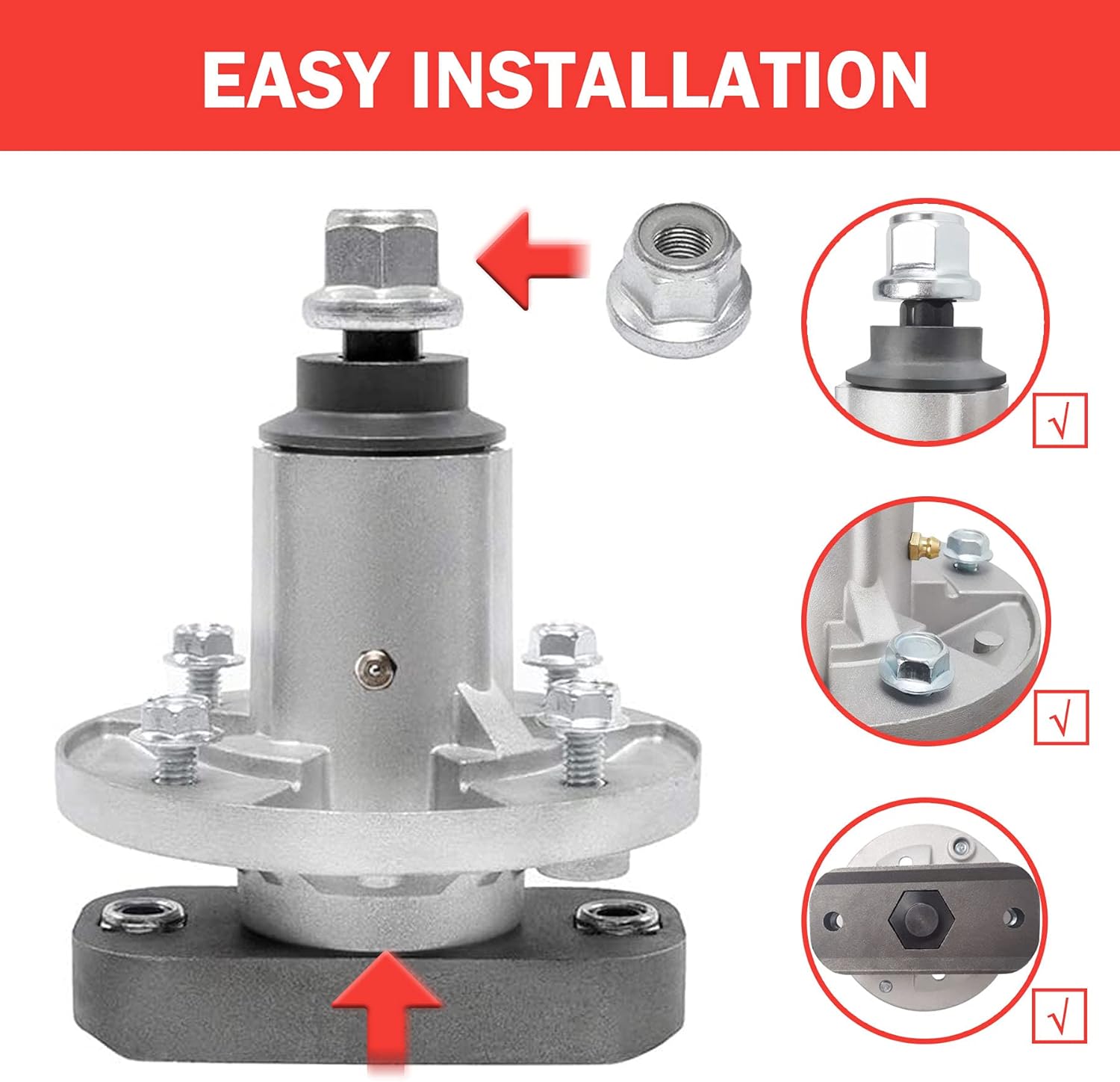 42" Deck Spindle Rebuild Kit with Belt for John Deere L110 L118 L120 L108 L111, Includes 2 Spindles for GY20050 GX20250 GY20785 GY20995, 1 1/2"x104" Belt for GX20072 GY20570