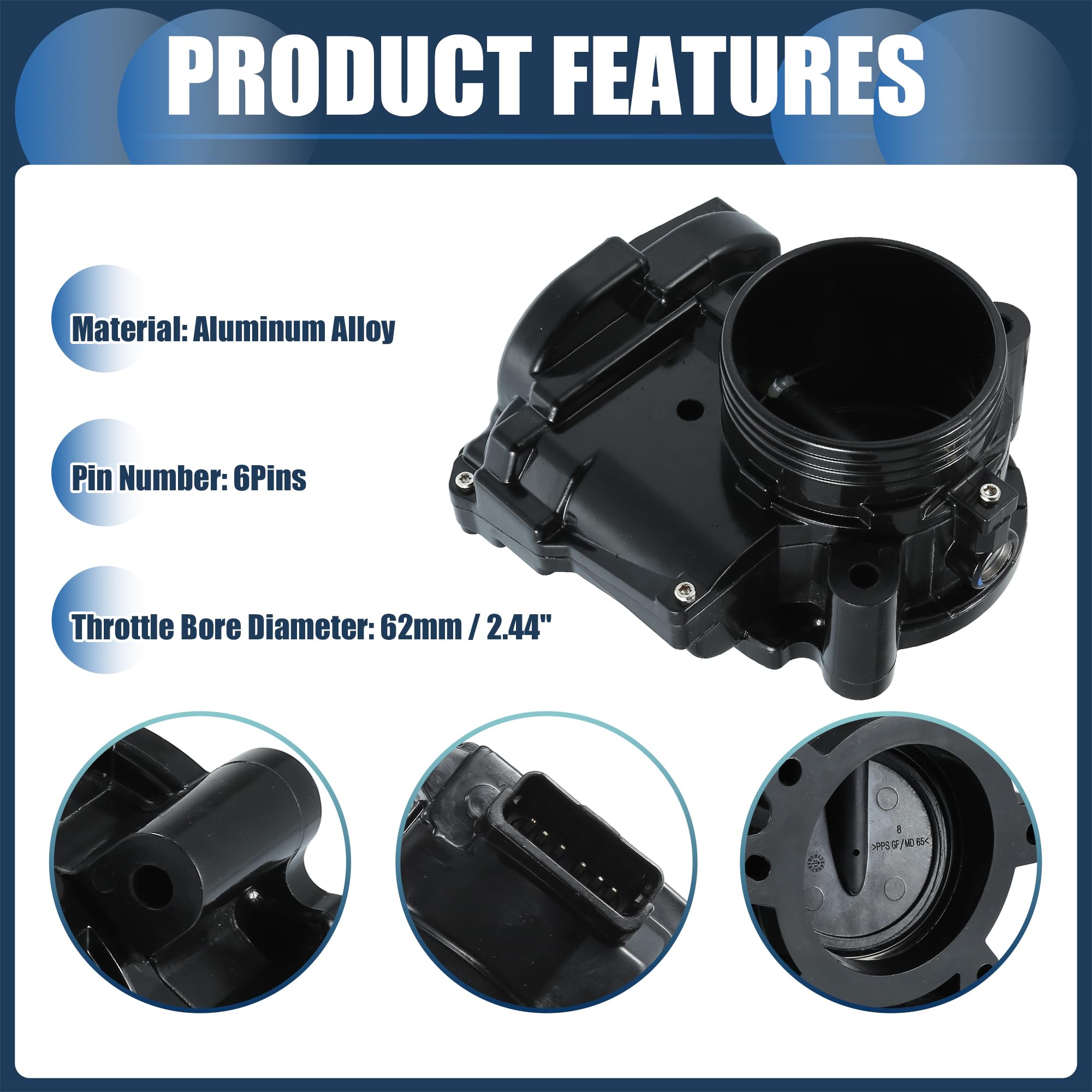 Motoforti Cuerpo de Aceleración, Actuador de Cuerpo de Aceleración de 62mm No.13-54-8-624-190 para Mini Cooper 1.6L L4 - Gasolina 2007-2015 Aleación de Aluminio Negro, 1 Set