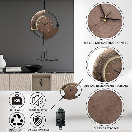 Miniatura 2 de SIN&MI Reloj de pared, relojes de pared decorativos con péndulo, reloj de cuarzo de calidad silenciosa, funciona con pilas, reloj grande para sala