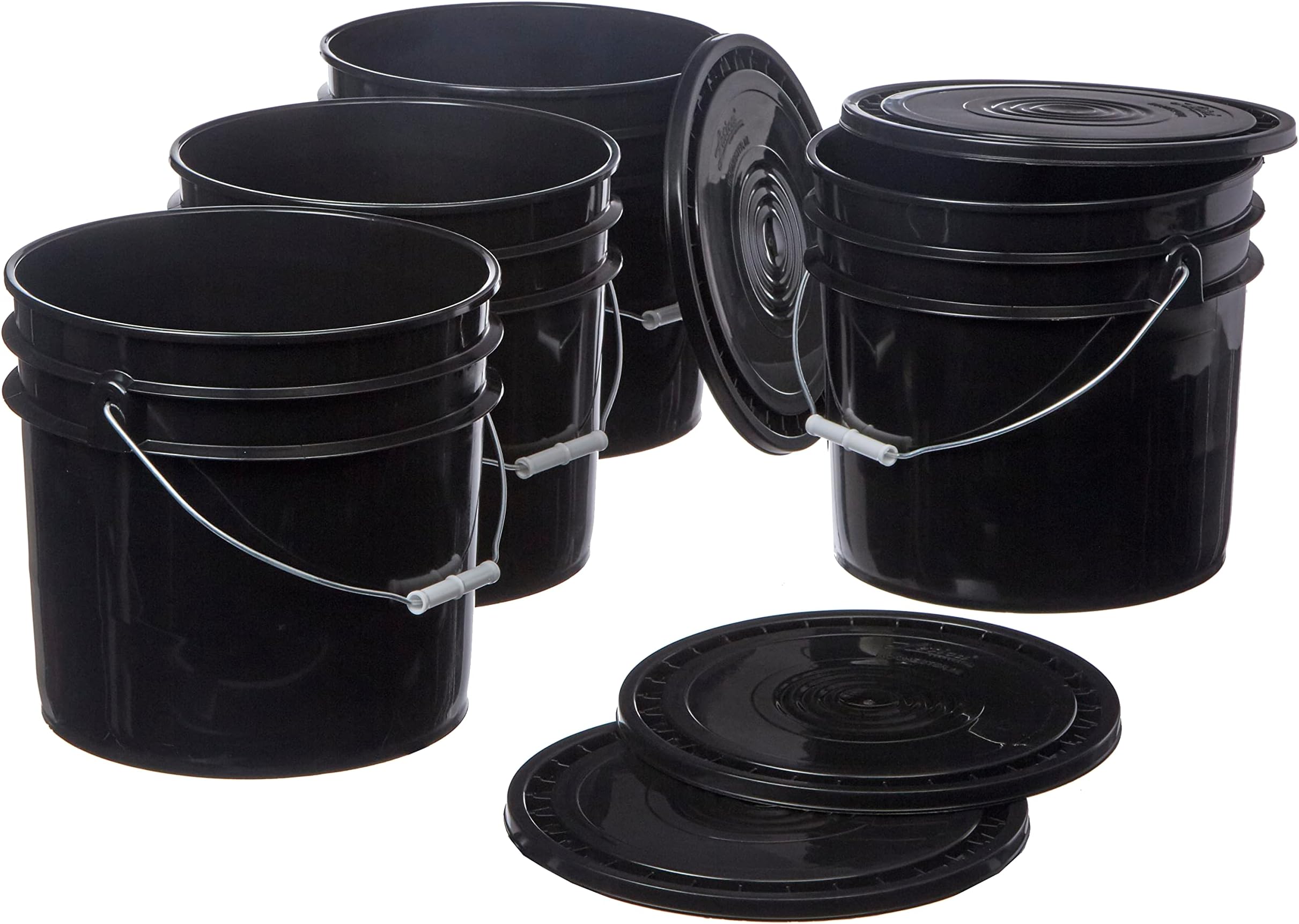 Ropak USA 3.5 gallon Food Grade White Plastic Bucket with Handle & Lid Set of 6