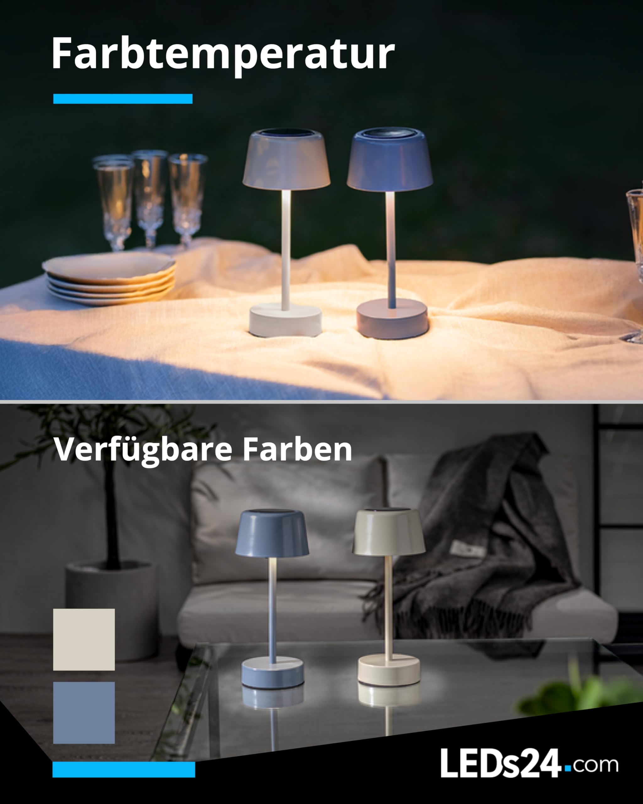 LED Solar Tischlampe Kabellos Outdoor - IP44 Solarleuchte Tisch Kabellos inkl. USB-C-Kabel [Warmweiß 3000K] - für Garten, Balkon, Terrasse, helle Innenräume (beige)