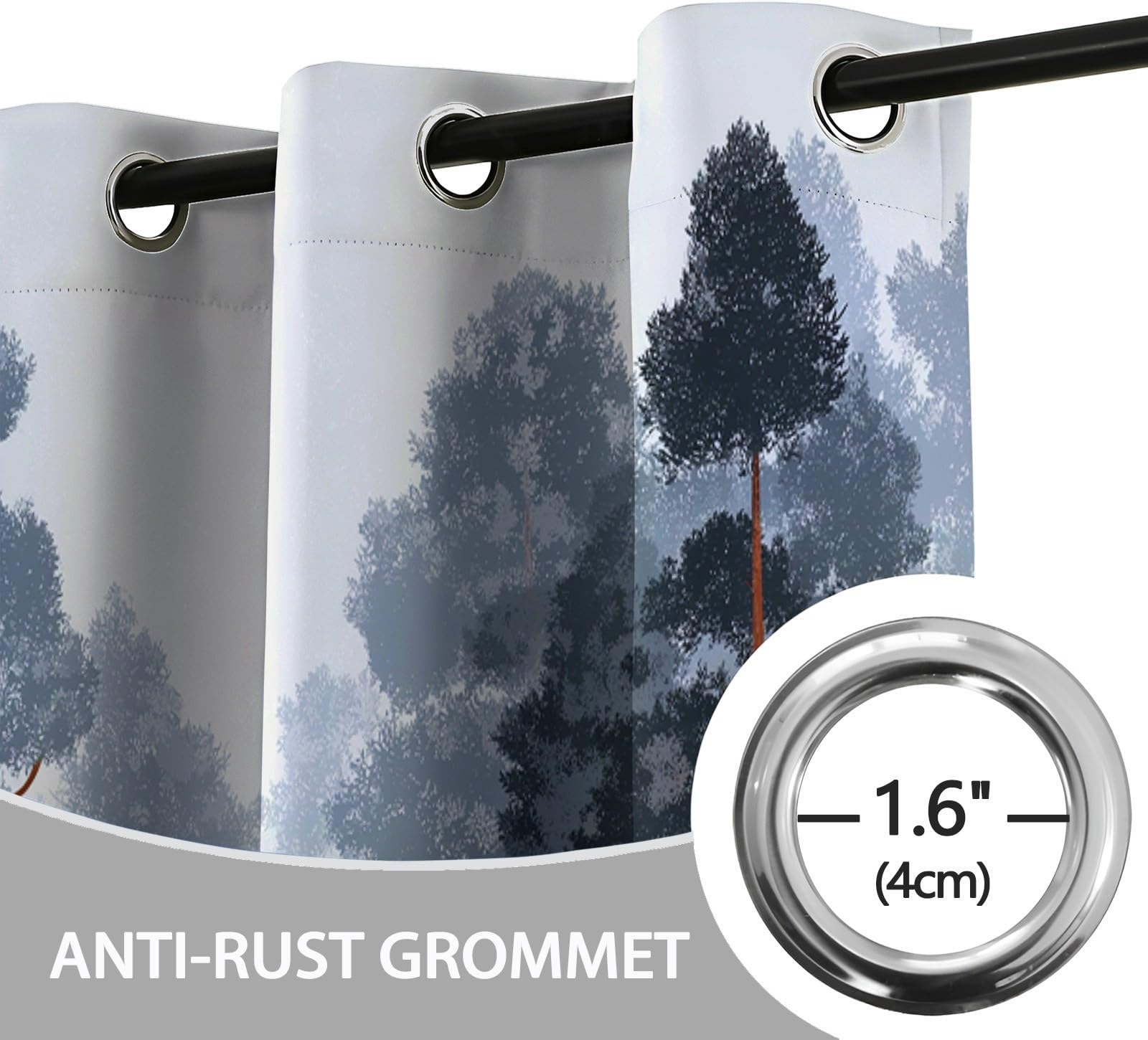 Cortinas Opacas Viento Natural 100% Opacas 140 An X 245 Al Cm 2 Paneles, Cortinas Ojales Minimalismo Bosque Plantascortina Térmica Protección Contra El Fríopara Niños Dormitorio Cocina Cafeteríagris