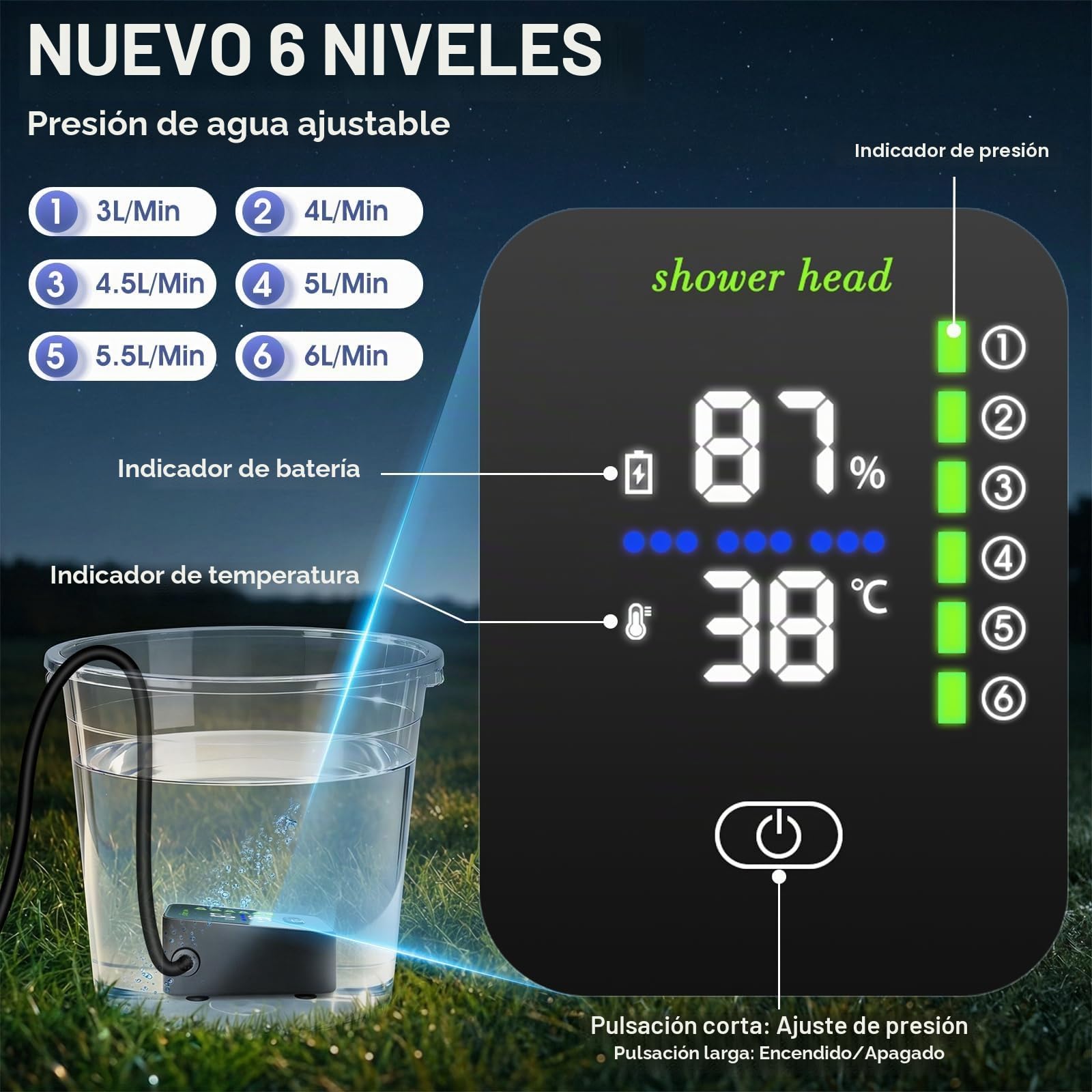 KingSom Ducha Camping Portatil, 8000mAh Recargable Ducha Camper, Ducha Camper con Calefacción, Ducha de Camping Regulable con Gran Pantalla LED, Ducha Portatil para Jardín, Viajes, Lavado de Coches
