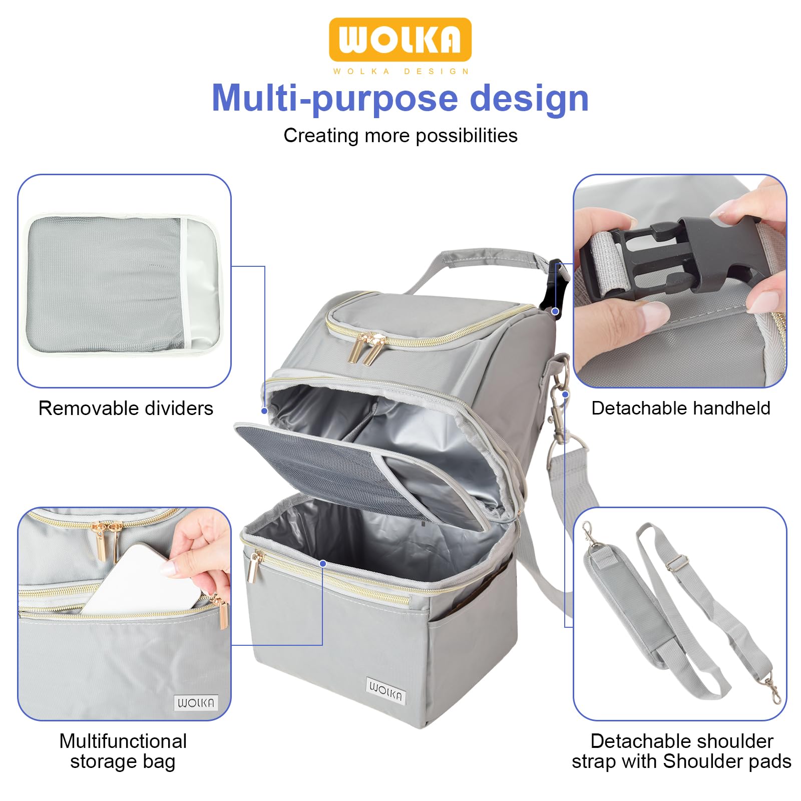 Bolsa enfriadora de leche materna, bolsa térmica para madres lactantes, multifunción, bolsa térmica térmica para biberones con compartimentos dobles, se adapta a 6 biberones de hasta 9 onzas