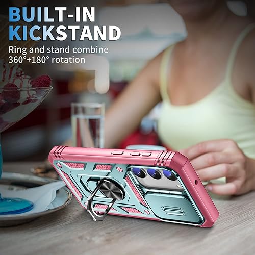 Miniatura 6 de Funda para Galaxy S23, Caja Del Teléfono De La Cubierta De La Cámara Con Soporte De Anillo De Rotación Para Samsung Galaxy S23 5G - Verde Rosa