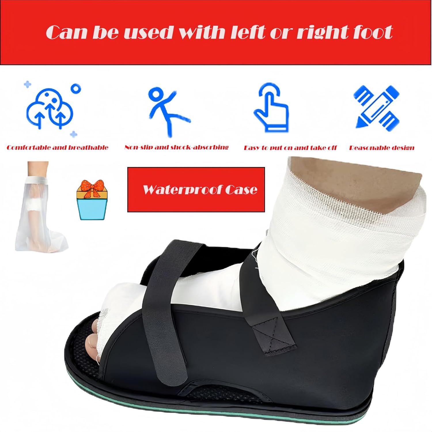 Adjustable plaster shoes postoperative shoes, medical walking shoes with Magic sticker, suitable for foot sprains, ankle fractures, toes, suitable for left and right feet(XL) - Image 4