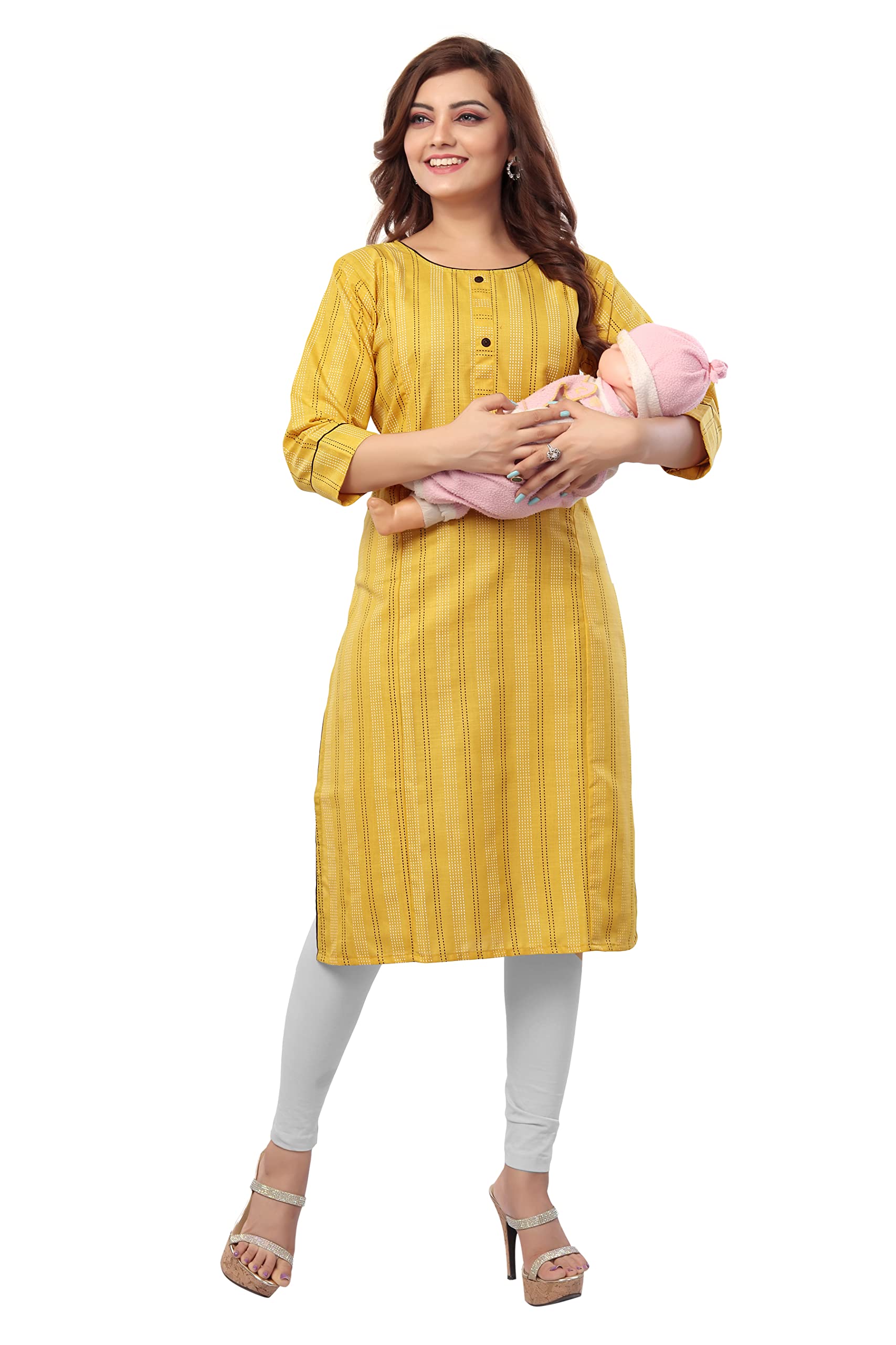 B2F Women's Rayon Cotton Straight Maternity Kurti with Zipper, Feeding Kurti for Pre and Post Pregnancy