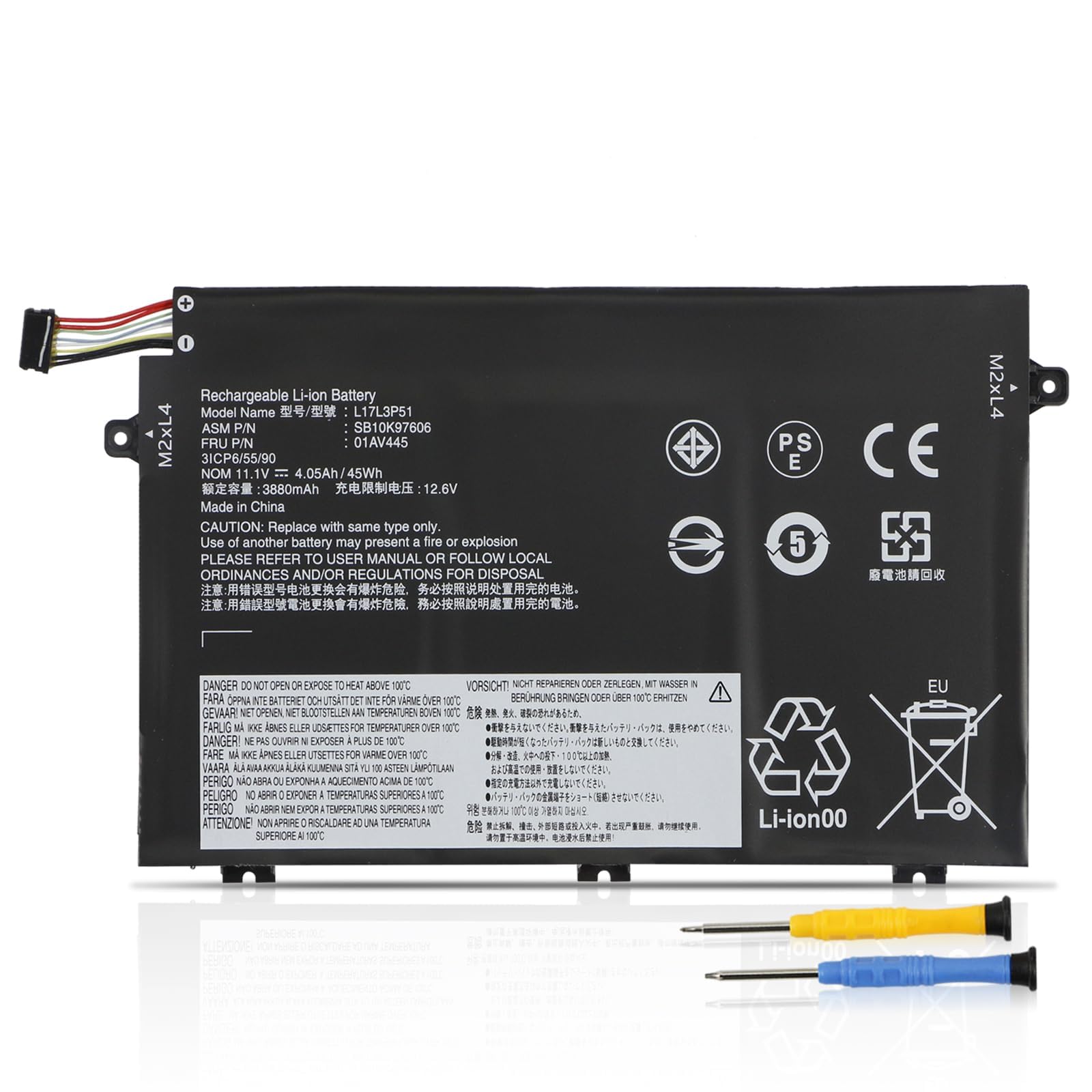 K KYUER 45Wh L17L3P51 L17C3P51 Laptop Akku für Lenovo ThinkPad E480 E485 E490 E495 E580 E585 E590 E595 E14 E15 01AV445 01AV446 01AV447 01AV448 L17M3P52 L17M3P51 SB10K97607 SB10K97608 SB10K97609 3-Cell
