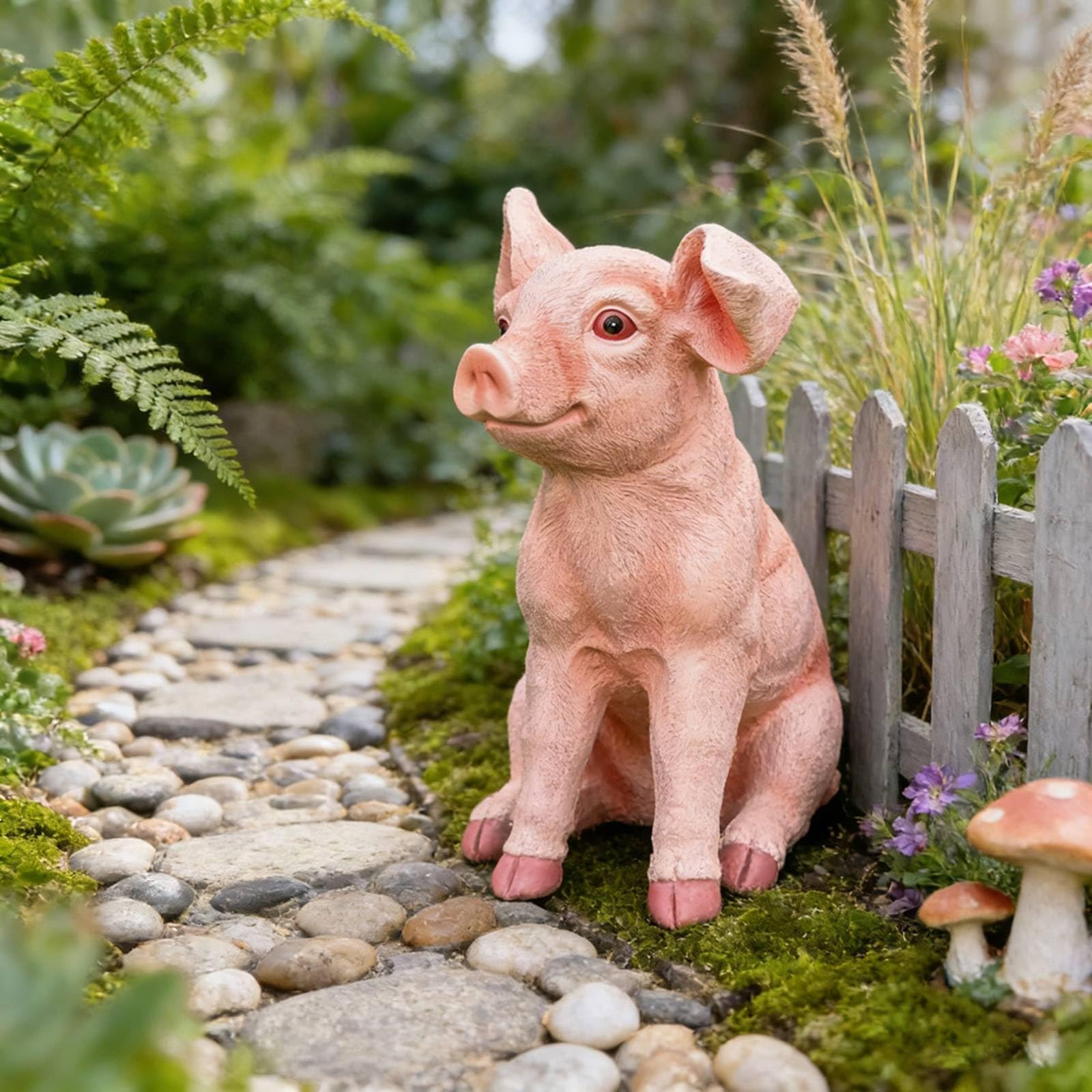 Schweinefigur-Gartenfigur handgefertigt Dekoschwein hochwertig Gartenfigur aus Kunstharz für Gartenliebhaber, Blumenbeet