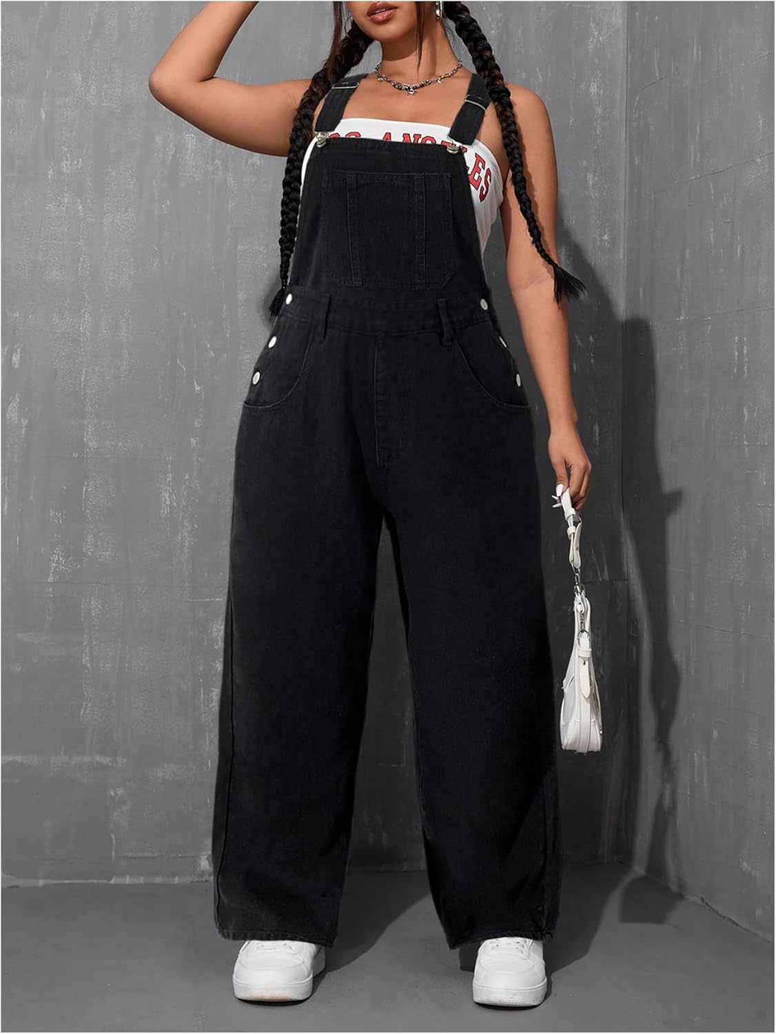 WDIRARA Women's Plus Size Denim Overall Straight Leg Jean Jumpsuit with Pockets - Image 5