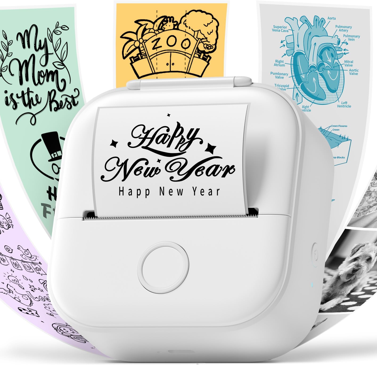 Phomemo Sticker Printer - T02 Portable Bluetooth Thermal Printer Label Maker - Mini Inkeless Pocket Printer for Study Notes, Stickers, Photos, DIY Printing, White