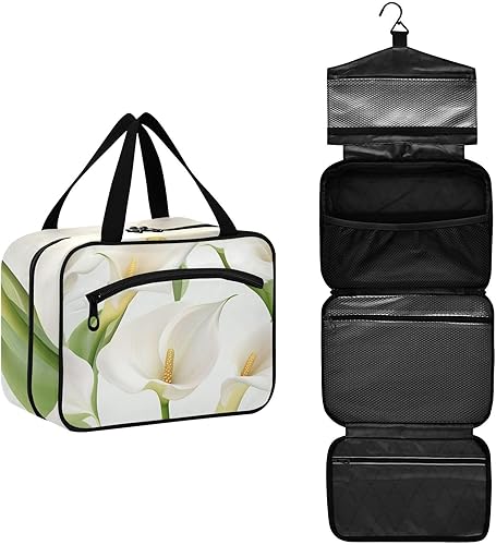 Miniatura 2 de Retro Calla Lily White - Neceser de viaje para hombre con gancho, accesorios de diseñador, estuche de maquillaje para viajes, imprescindibles, bolso