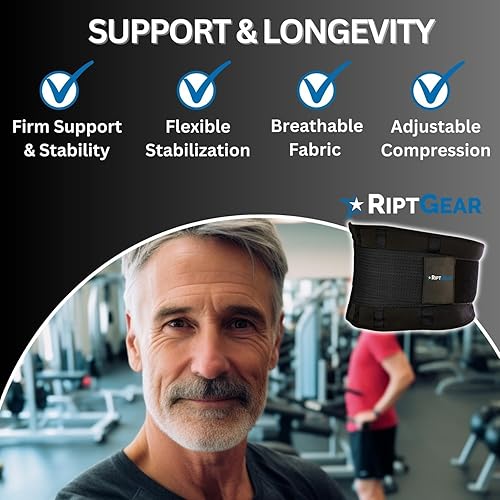 Miniatura 5 de RiptGear Soporte lumbar para hombres y mujeres, diseñado para apoyar la parte inferior de la espalda, transpirable, ajustable y antideslizante