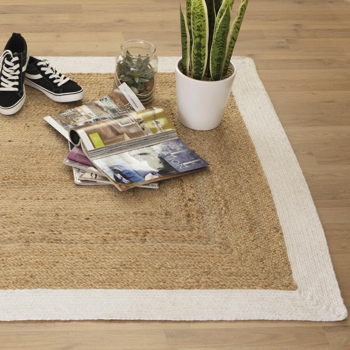 Atmosphera - Alfombra de Yute Borde Blanco 120 x 170 cm