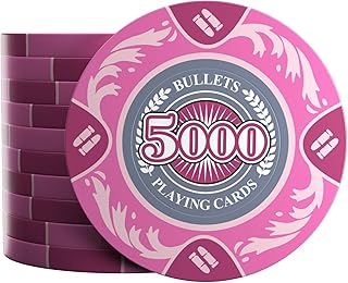 Bullets Playing Cards, 25 fichas de póquer de Arcilla Tony para Set de póquer, Valor 5000-14g, 4cm de diámetro, Color Rosa..
