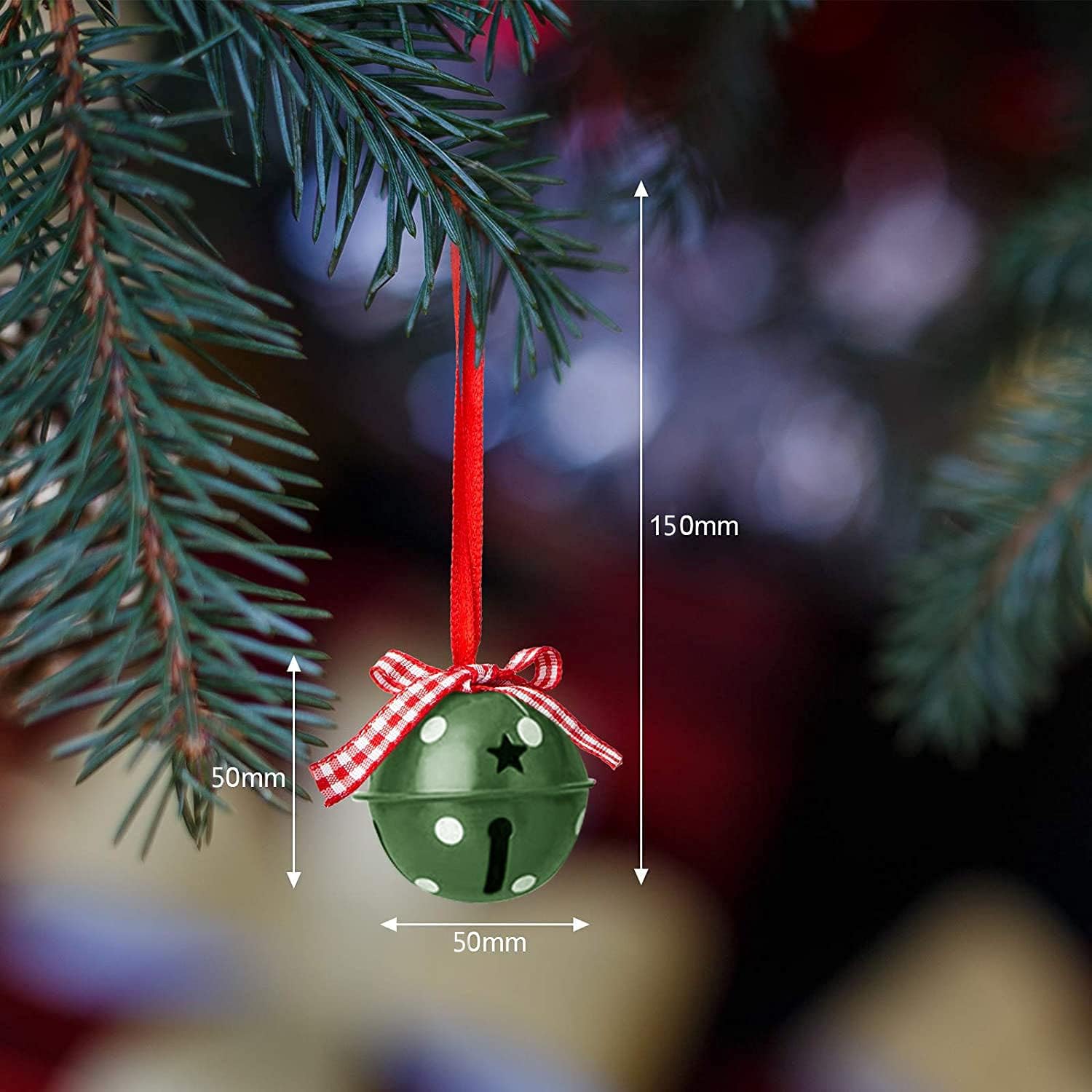 24 Pcs Jingle Bells in Red, White, Green - Star Cutout Metal Bells for Christmas Tree, Wreath, Door & Party Supplies