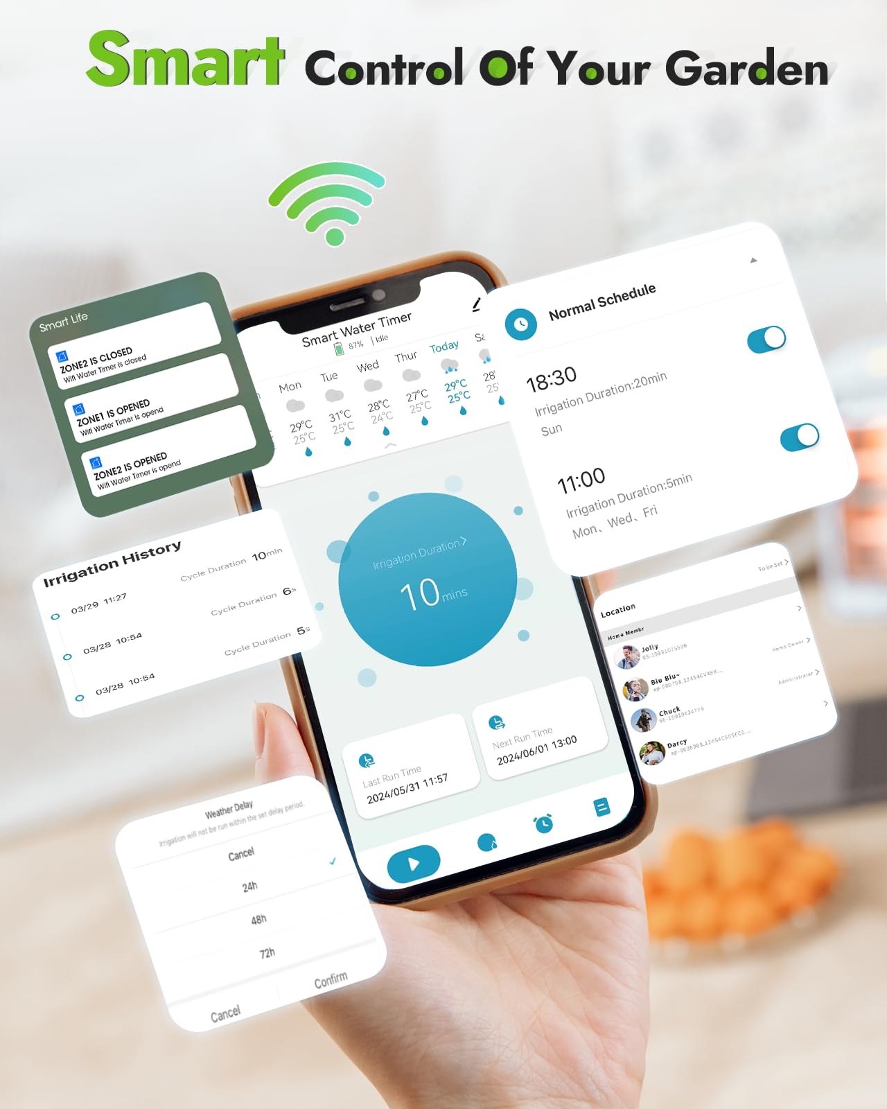 Insoma Temporizador de agua WiFi con entrada y salida de latón, temporizador inteligente de aspersor + retraso automático/manual/lluvia para jardín, temporizadores de manguera con concentrador, hasta