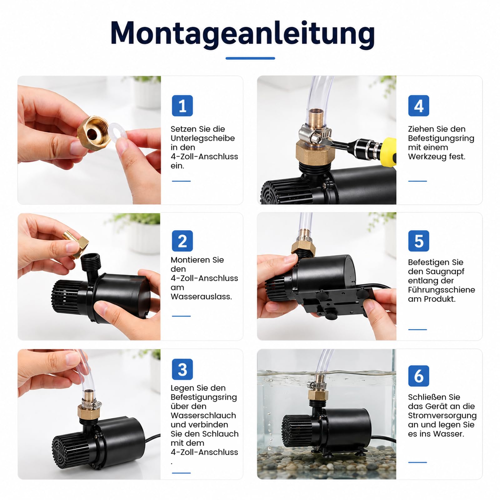 Pompa dell'acqua da 12 V, 800 l/h, 15 W, mini pompa sommergibile con cavo da 1,5 m e flusso regolabile a 5 livelli, altezza di erogazione 4,5 m, silenziosa in acciaio inox, per acquari, fontane