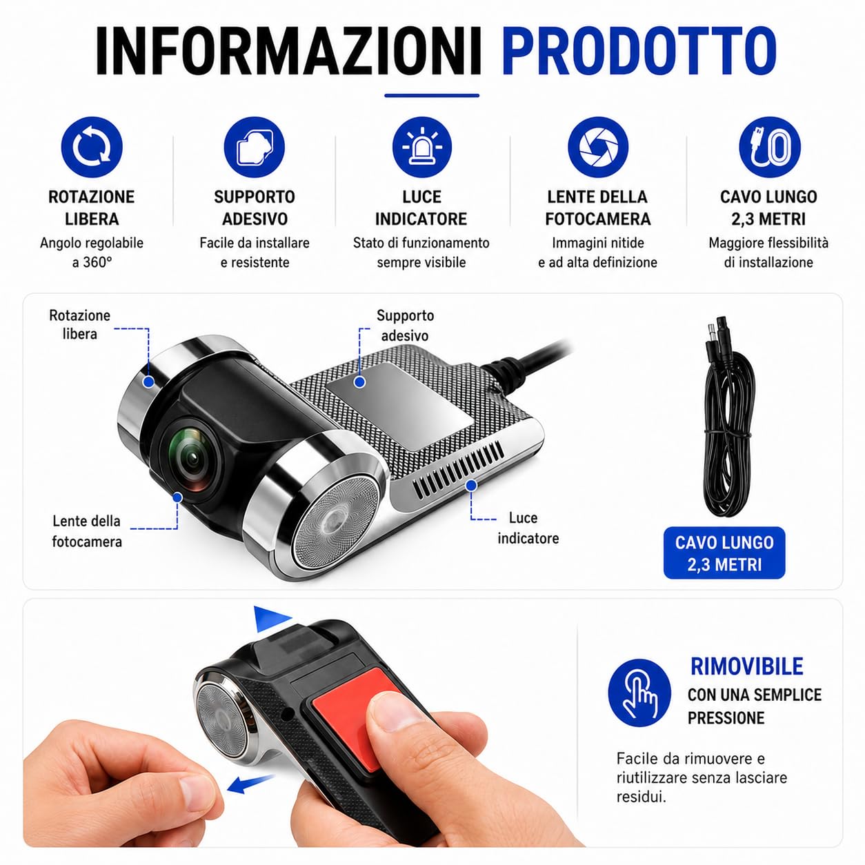 Dash Cam per Android Auto USB DVR 1080P Impermeabile Dashcam Visione Notturna Dash Camera Registrazione Full HD Telecamera per Auto Videocamera 170° Grandangolo Loop Record