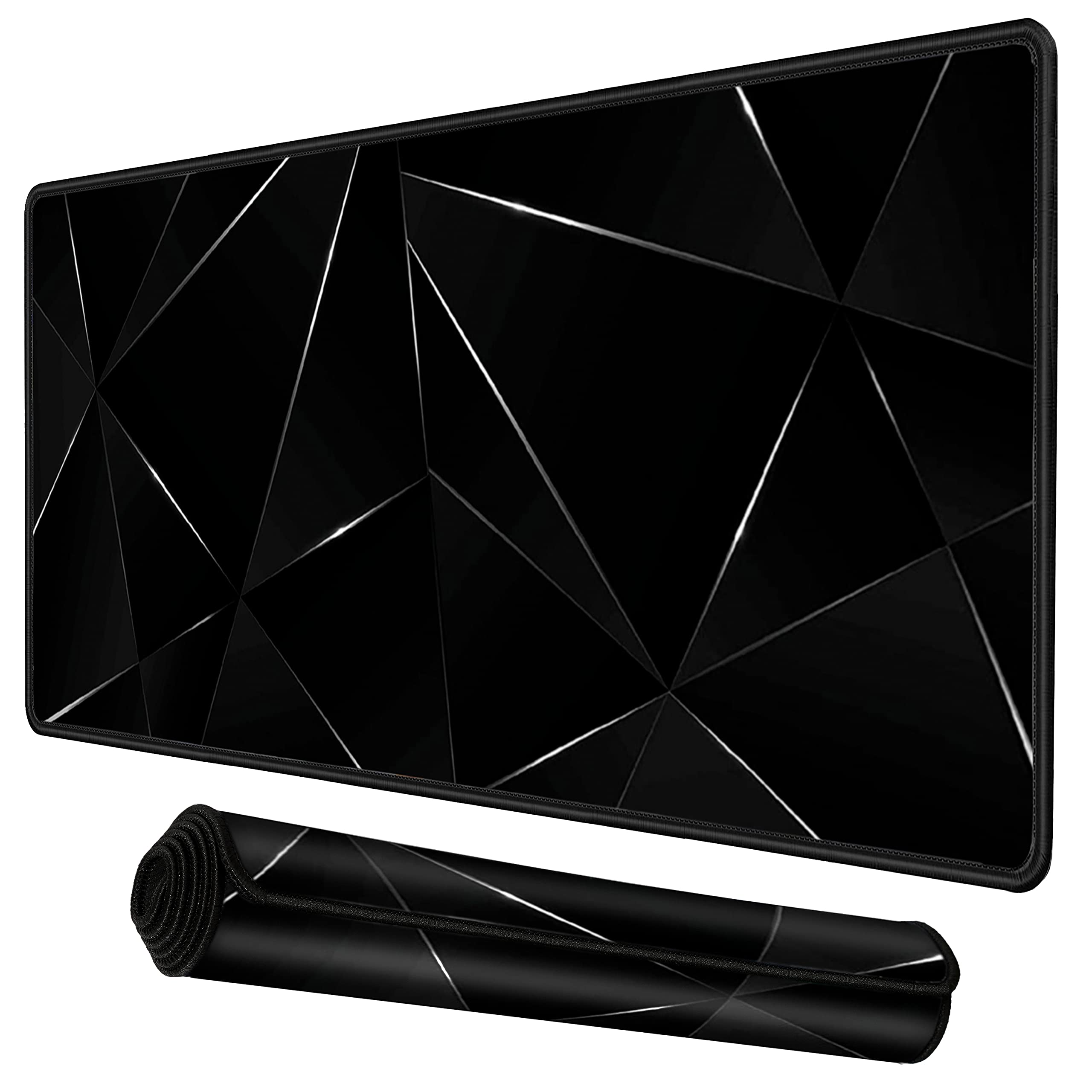 RiaTech Extra Large Extended Gaming Mouse pad with Stitched Embroidery Edges, Non-Slip Rubber Base Keyboard Desk Mat Laptop/Computer Mousepad for Office & PC (Black Chic Design 90x40cm)