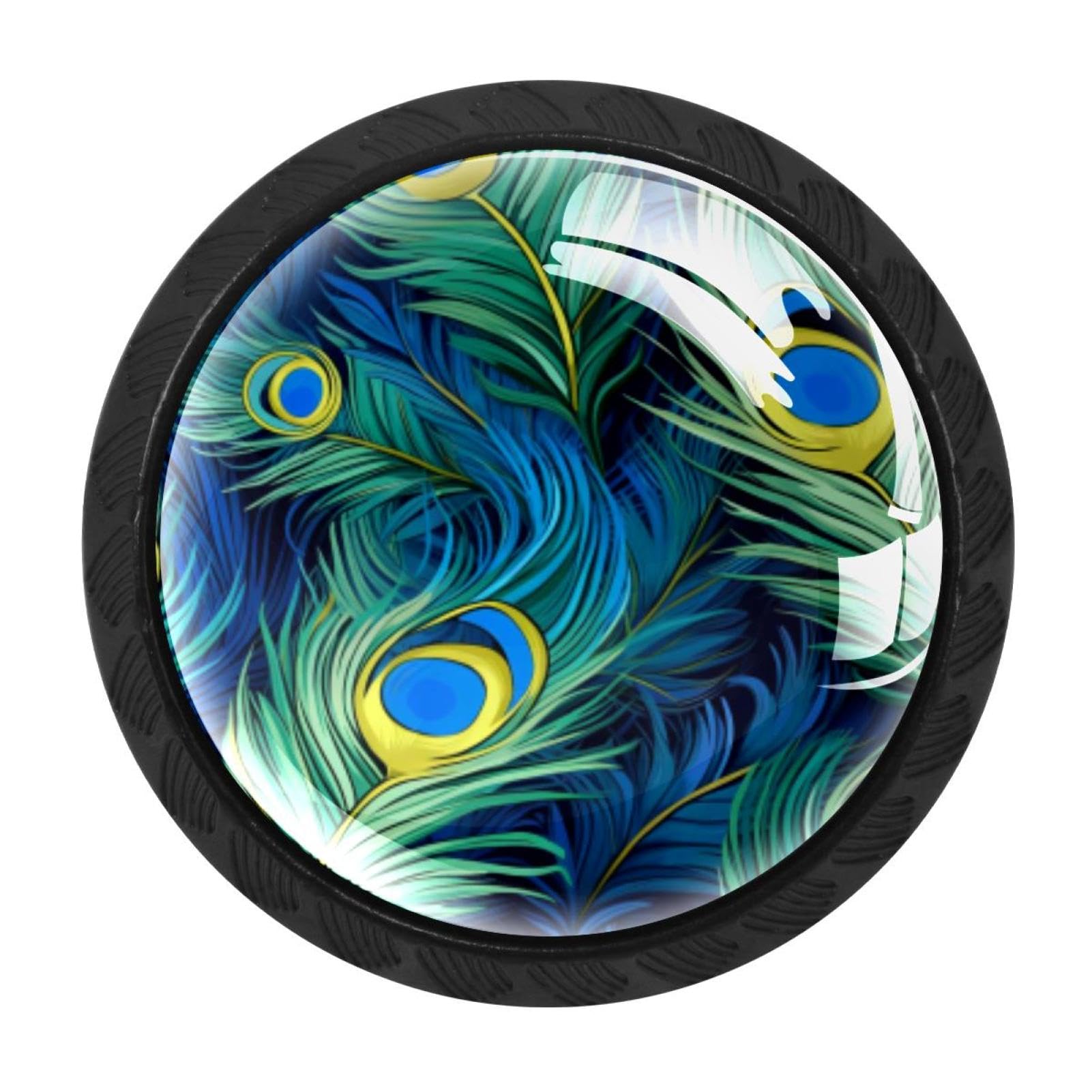 CHENZZZZ Peacock Feather Drawer Knobs 4 Pack Crystal Dresser Knobs 35mm Glass Cabinet Knobs for Home Office Bathroom