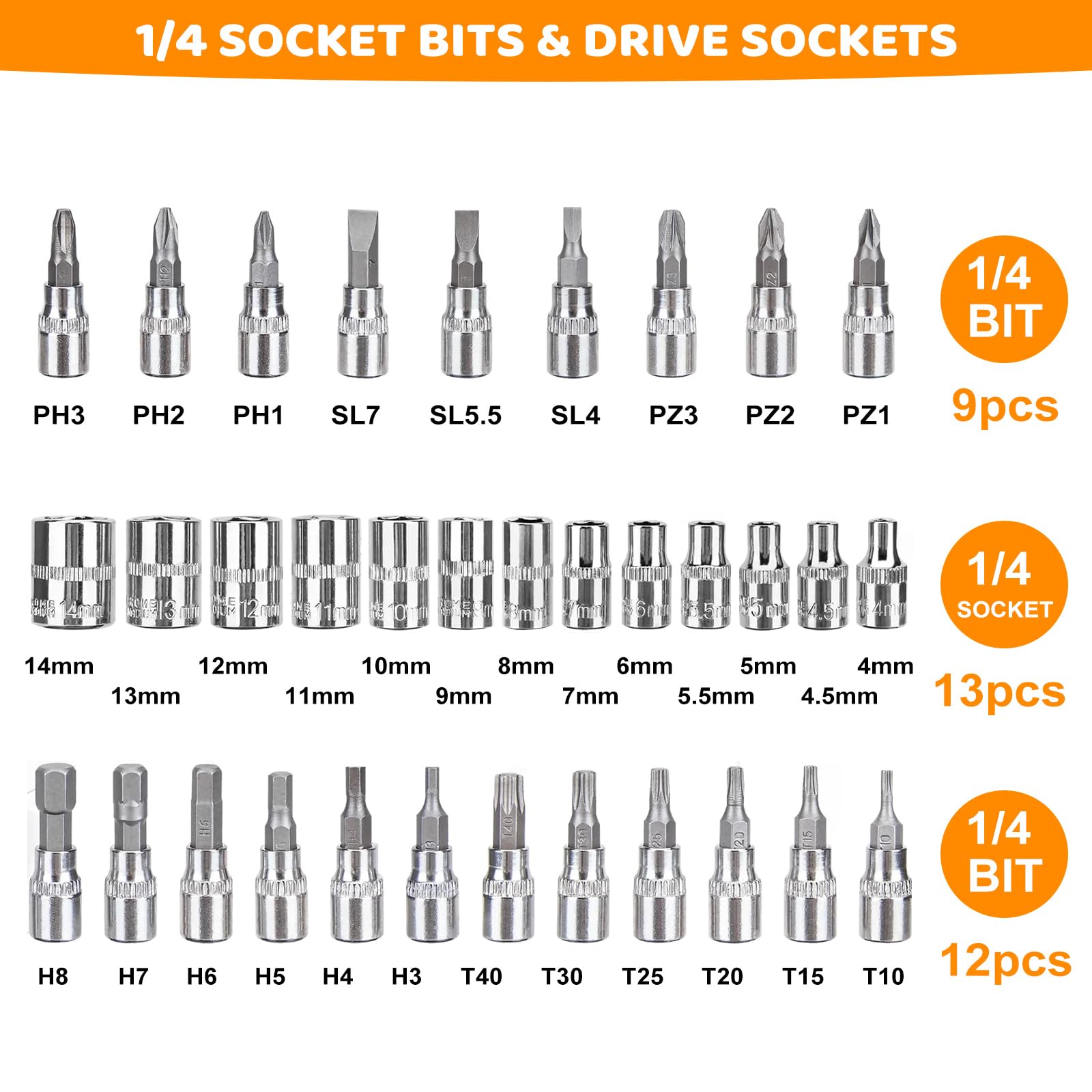 Socket Set 46 Pcs 1/4'' Drive Socket Ratchet Wrench Set including Storage Case Includes Metric Bit Socket Set & Extension Bar for Auto Car Motorbikes Repair & Home Maintenance Compact Household Tool Kit-R - Image 2