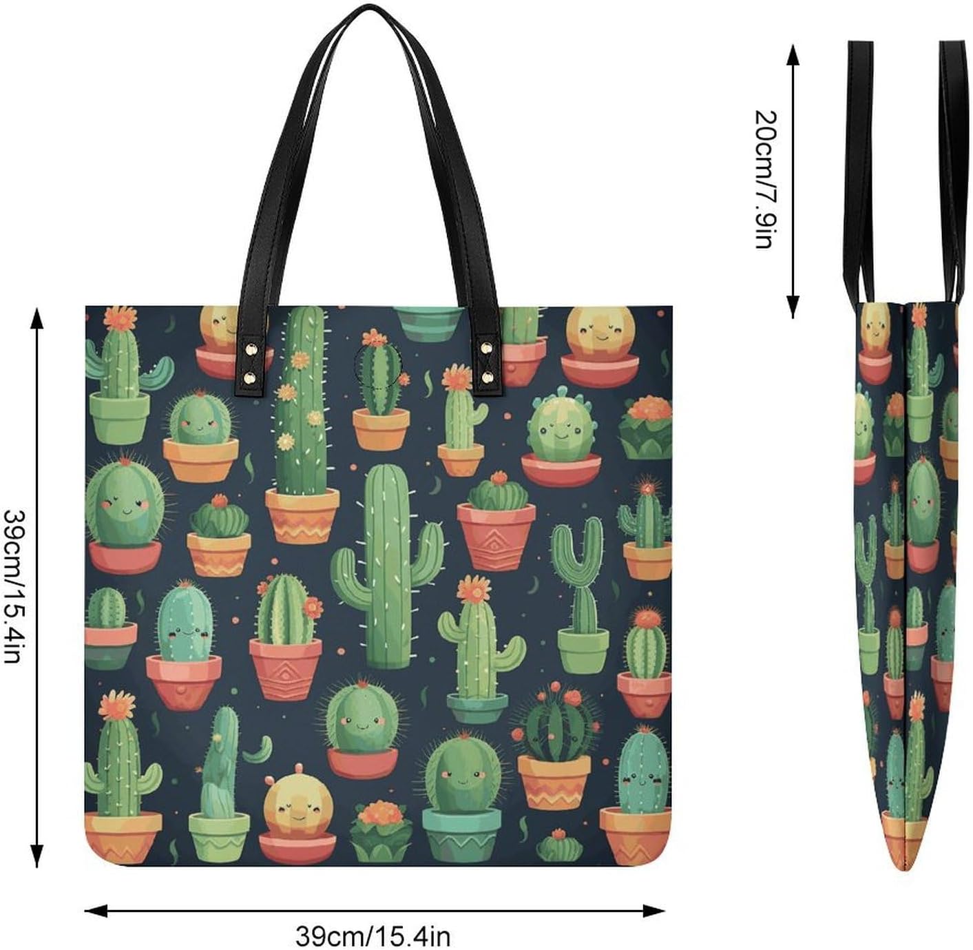 Cute Cactus Seamless Illustration Handbags Large Capacity, Tote Bag Stylish Slouchy, Shoulder Bags for Work Beach Travel And Shopping Grocery.