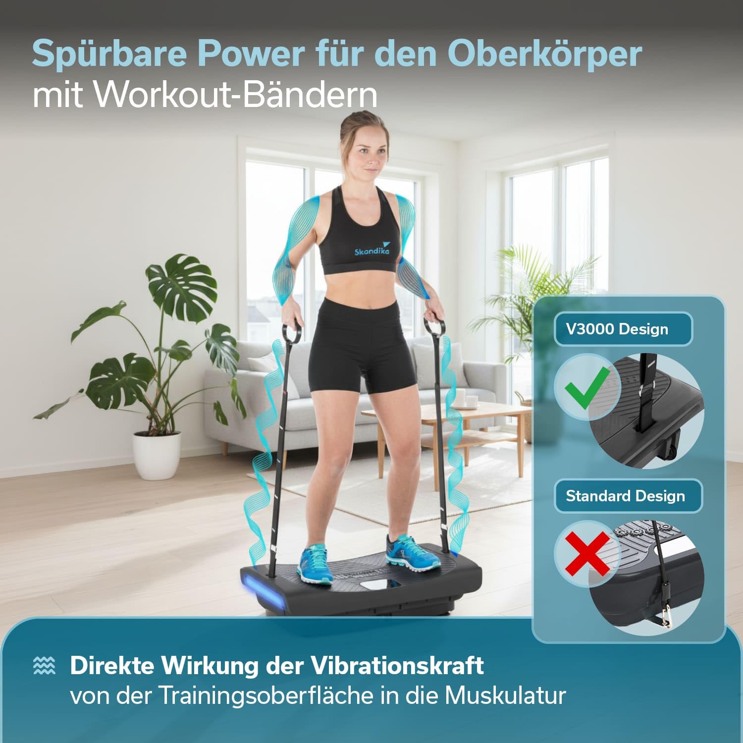 Skandika Plataforma vibratoria 4D V3000 Plus - Vibración oscilante hasta 40 Hz - hasta 150 kg | Tecnología Curved - Esterilla Protectora para el Suelo - Cintas de Entrenamiento