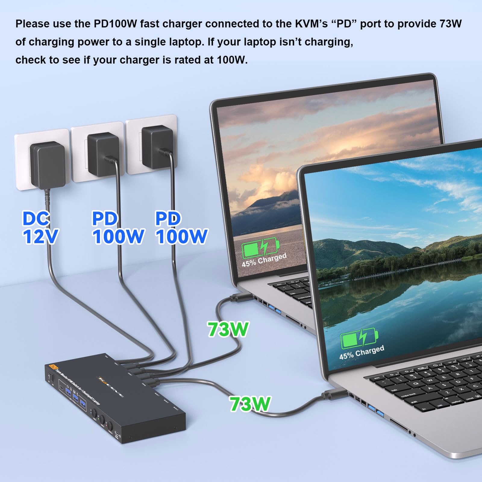 KVM Switch 3 PC 3 Monitor USB C, KVM Switch for 2 Laptops&1 PC