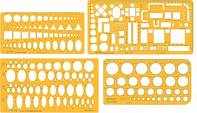 Artway Stencil Templates Assorted Flexible Plastic Templates,Orange,- Set of 4