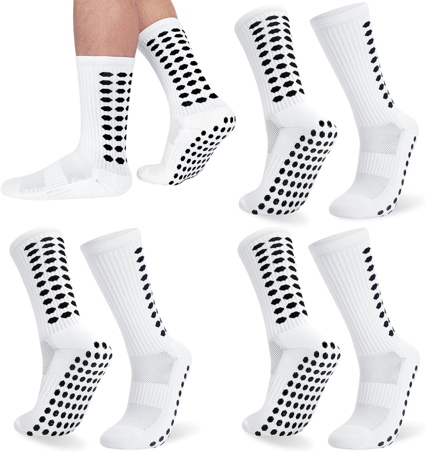 3 Pairs Football Grip Socks for Men, Grip Socks Football Socks Anti-slip Sports Socks for Football Basketball Soccer Volleyball Yoga Running Trekking Hiking