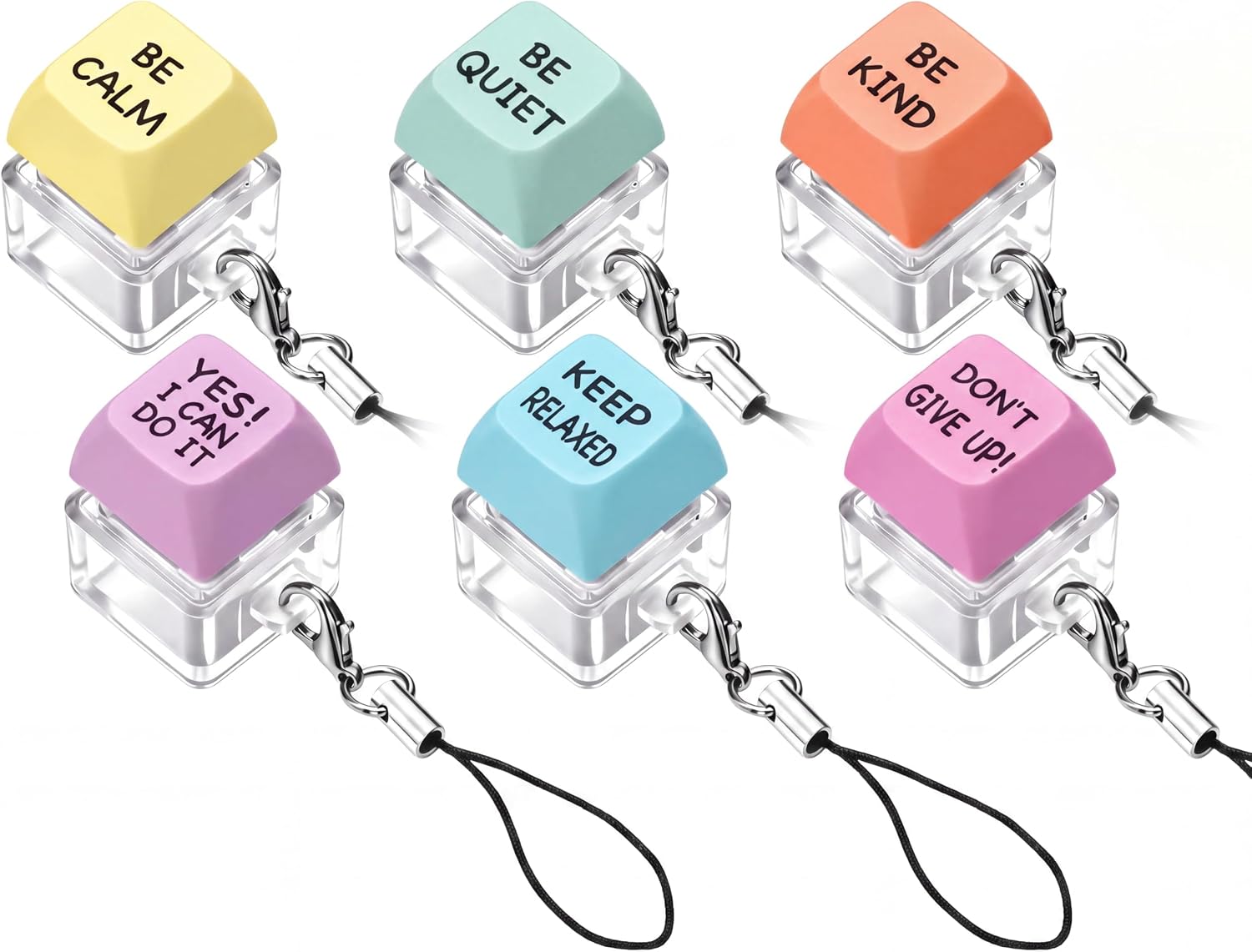 Lewtemi 48 Pcs Motivational Keyboard Fidget Toys Keychains Bulk, Pastel