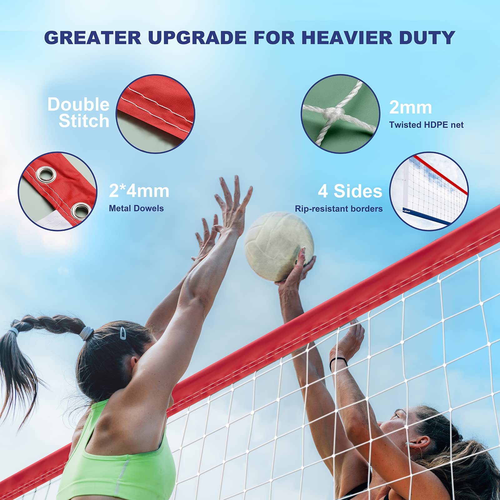Filet de Volley-Ball Professionnel, résistant, câble en Acier aéronautique, Bandes latérales épaisses, extérieur et intérieur