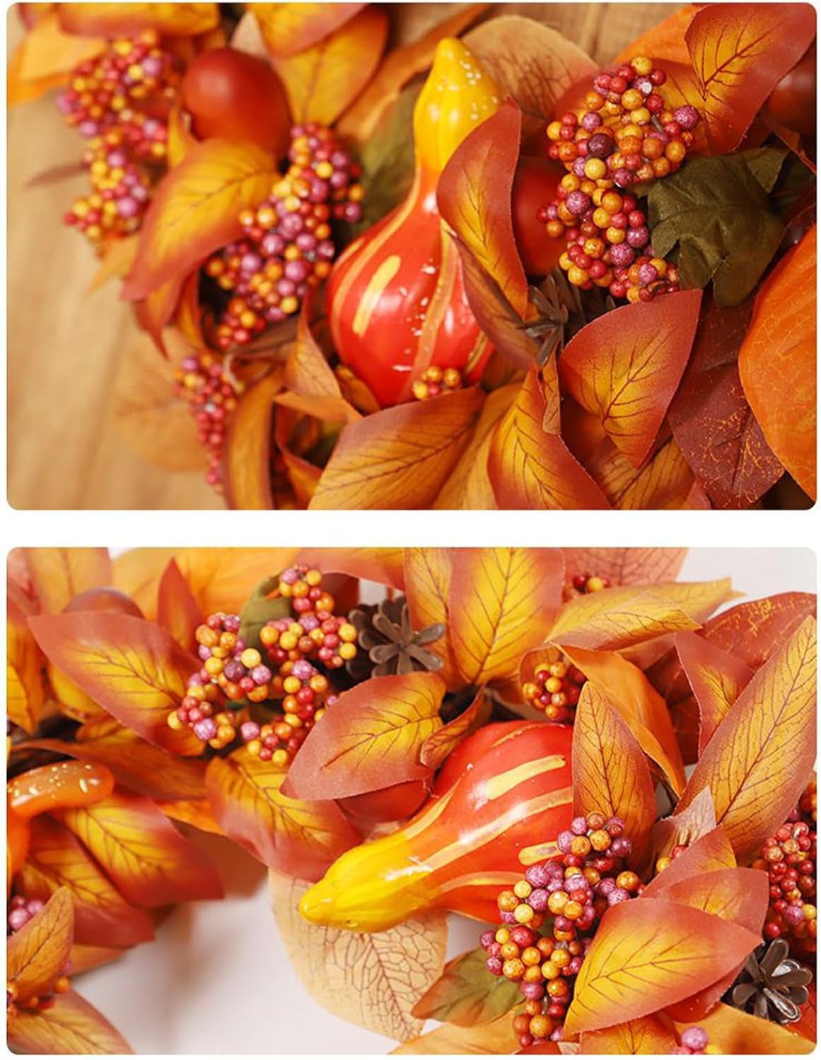 屋外用秋のリース,50cm パンプキンベリーメープルリース飾り - 収穫祭飾り 秋の季節のホームオーナー休日デコレーター感謝祭暖炉マ