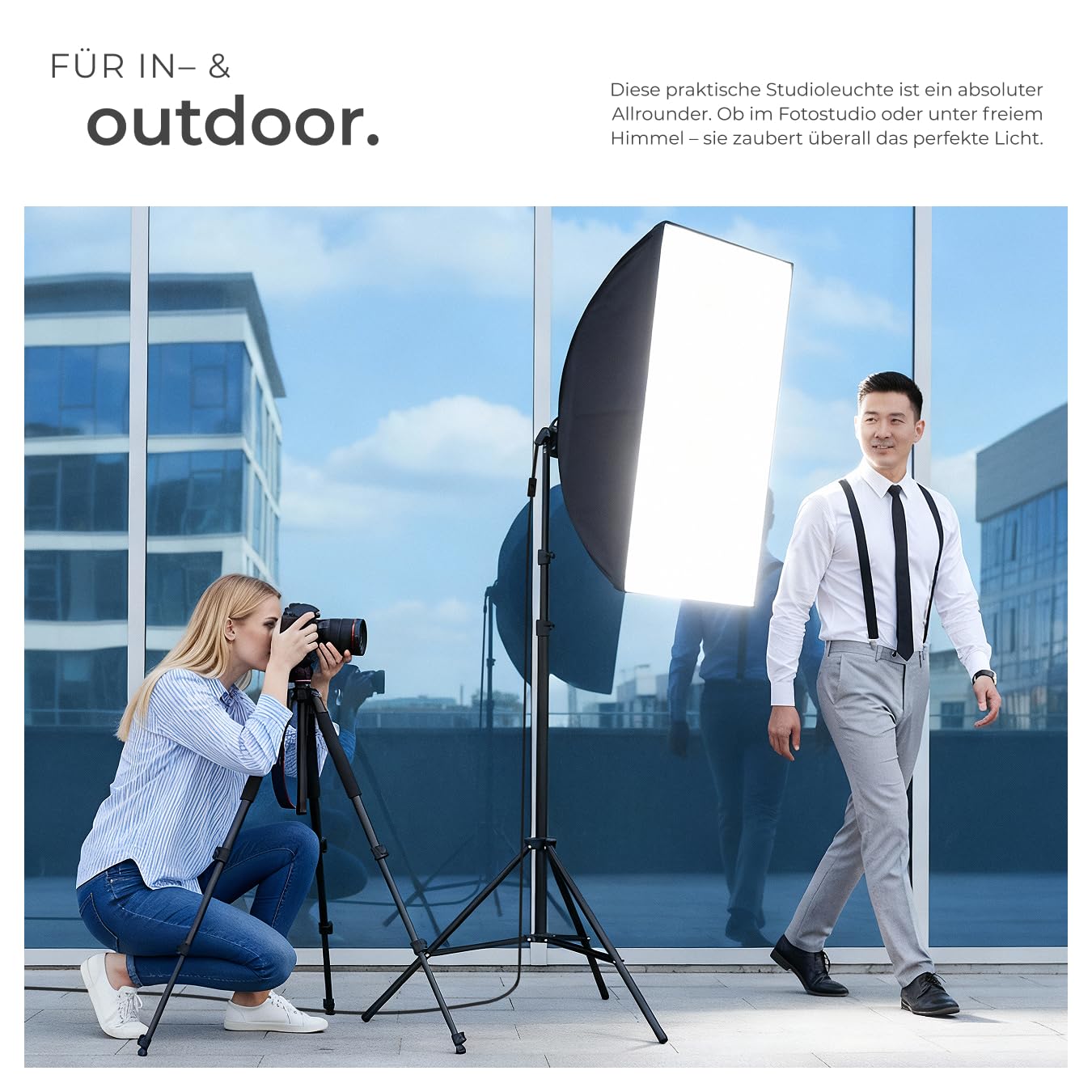 tectake® Profi Fotostudio Set 1x Studioleuchte Kamera Alu Stativ inkl. LED Beleuchtung, Softbox, Tasche, für natürliches Licht, Zubehör für Streaming, Foto, Selfie, Video, Webcam, Indoor und Outdoor