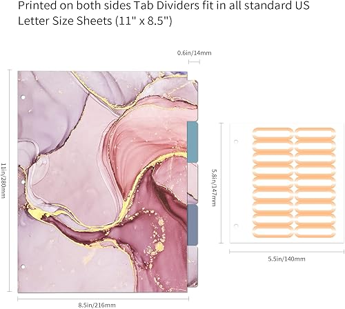 Miniatura 232 de Ospelelf Mini 3 Ring Binder, 2 Inch, Cute Pink Marble Binder for 5.5" x 8.5" with 5 Tab Dividers, File Folder Labels and Low Profile Clipboards