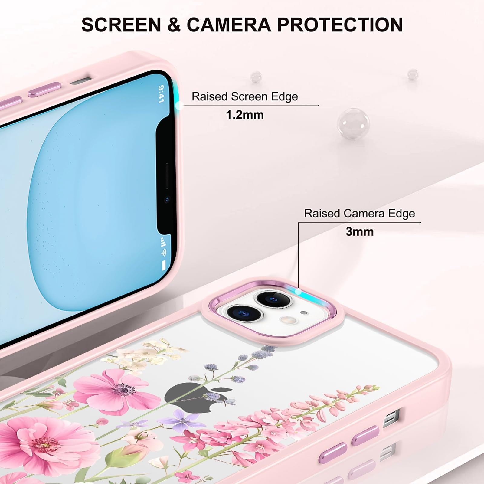 Yirlbey Handyhülle Mit Band Für IPhone 12 – Blumen-Design, Transparent & Stoßfest Mit Halsband