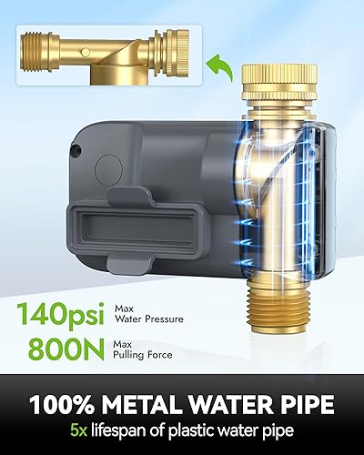 Miniatura 2 de RAINPOINT Temporizador de rociador, temporizador de agua de tubería 100% metálica para manguera de jardín, controlador de manguera programable para