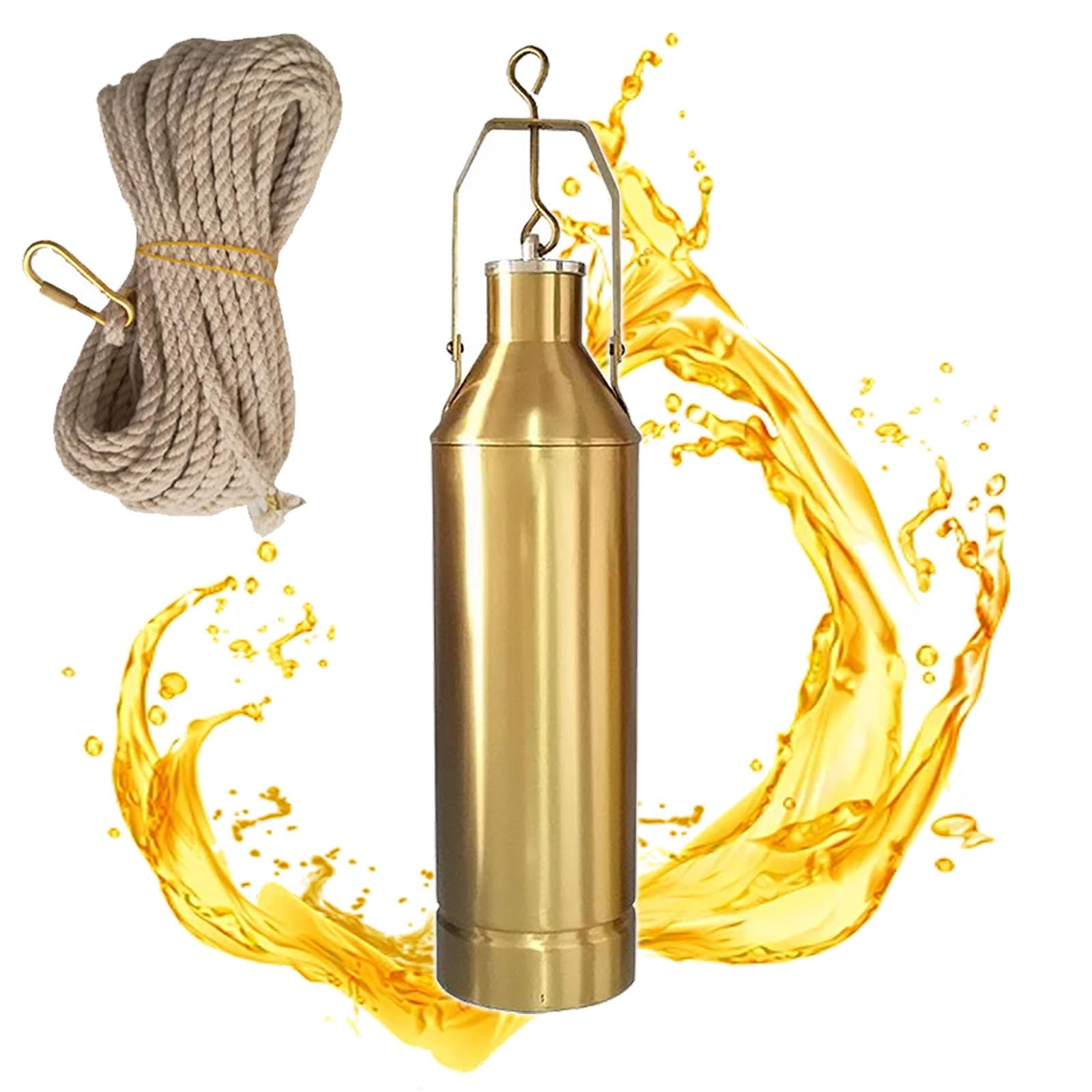 JYHHCYS Copper Oil Bottom Sampler with 5m Rope, 300mL 500mL 1000mL Liquid Water Samples, Brass Fuel Tank Sampling Bottle for Petroleum Tanks(1000ml/33.81 fl oz)