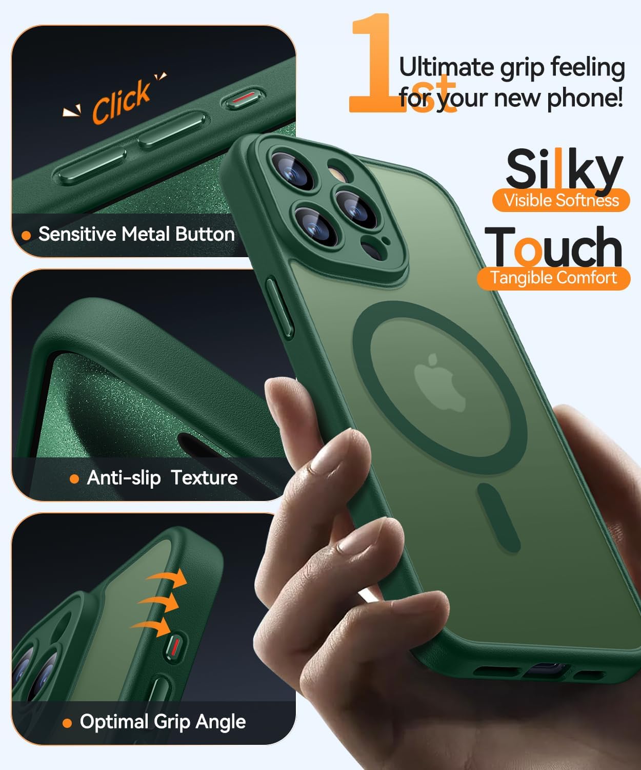 CANSHN Magnetic Compatible with iPhone 15 Pro Max Case, Upgraded [Full Camera Protection] [Compatible with Magsafe] [Translucent Matte] Shockproof Protective Phone Case Cover 6.7 Inch - Deep Green - Image 5